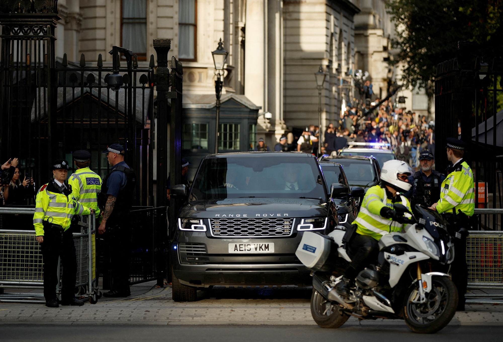 The motorcade transporting the outgoing British Prime Minister Boris Johnson leaves Downing Street, in London, England, on September 6.