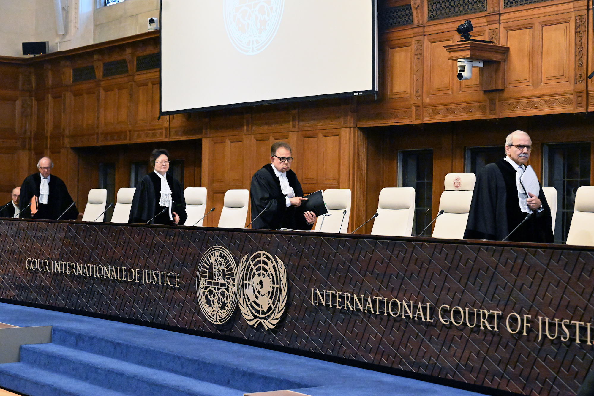 International Court of Justice members are seen in The Hague, Netherlands, on January 11.