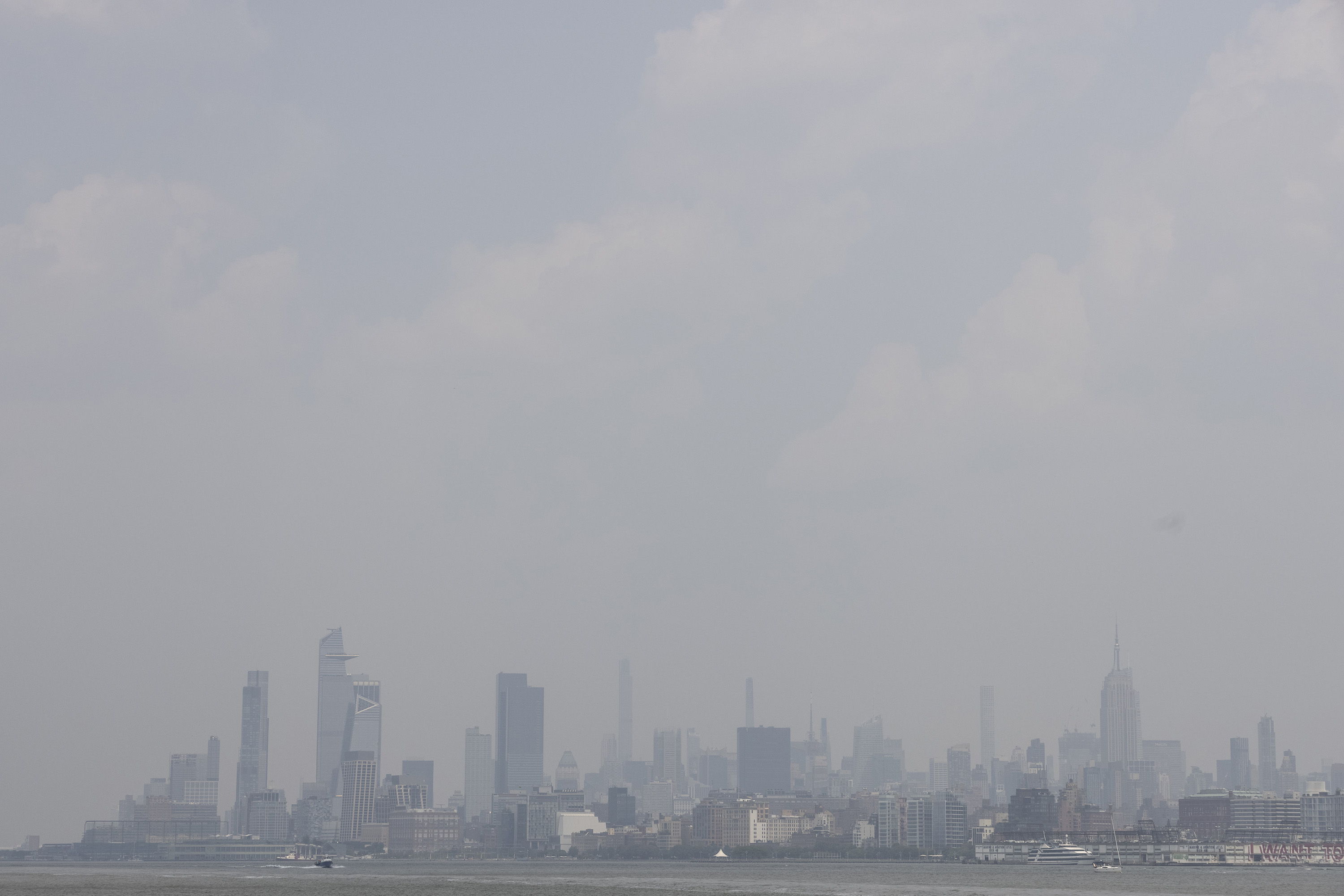 Buildings shrouded in smoke from Canada wildfires in New York, US, on June 6.