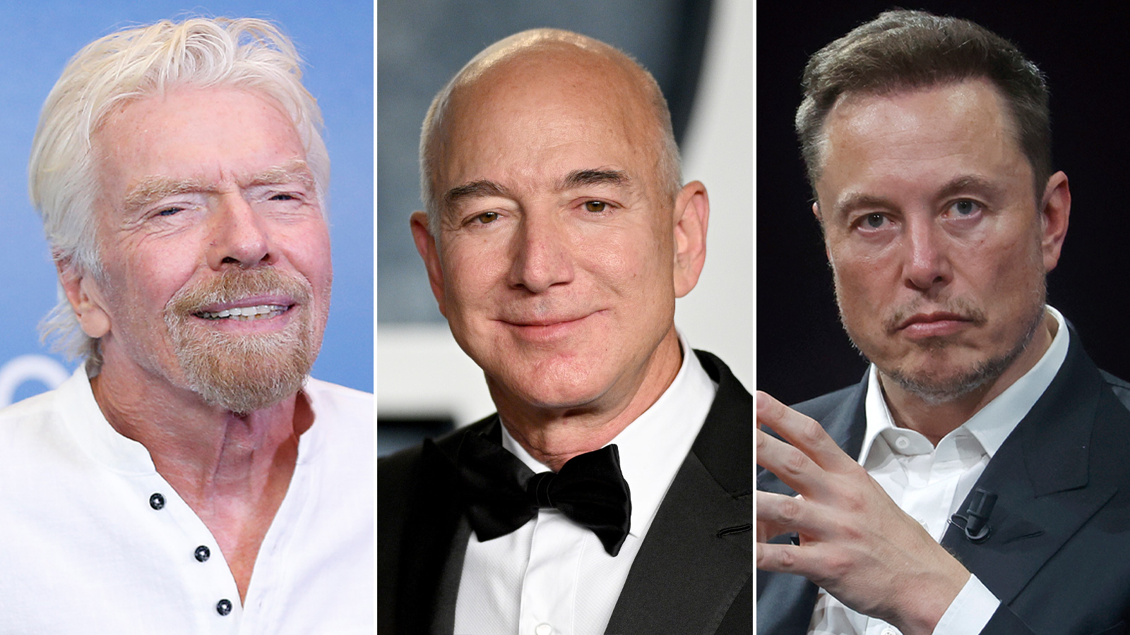 From left: Sir Richard Branson; Jeff Bezos and Elon Musk.