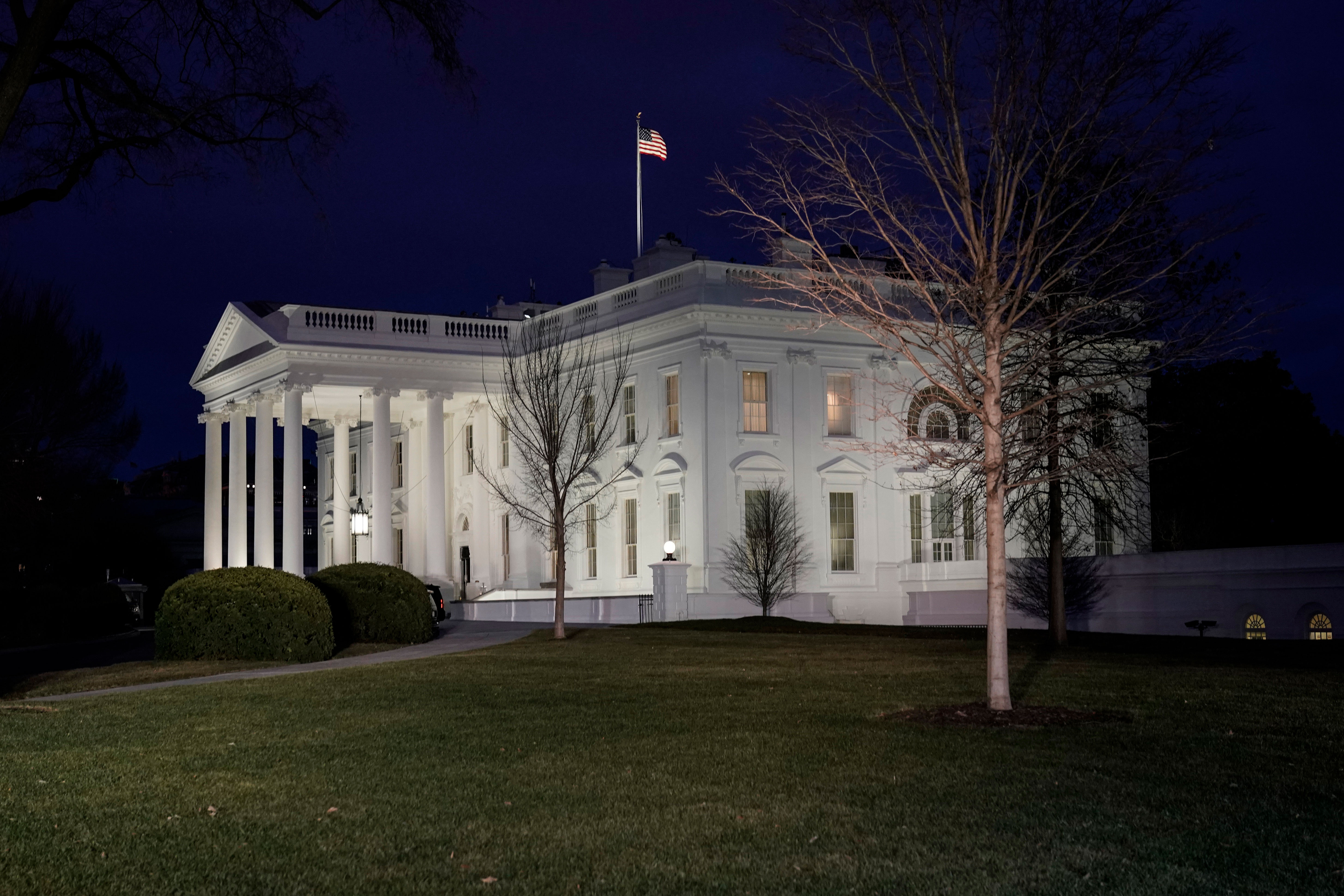 The White House is pictured at dusk on January 6.