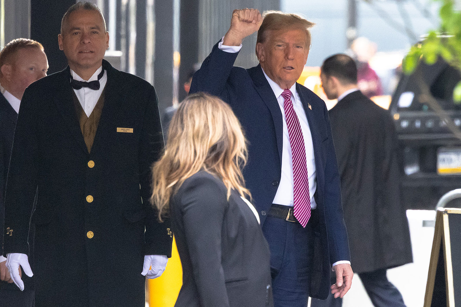 Former President Donald Trump departs Trump Tower on Friday in New York.