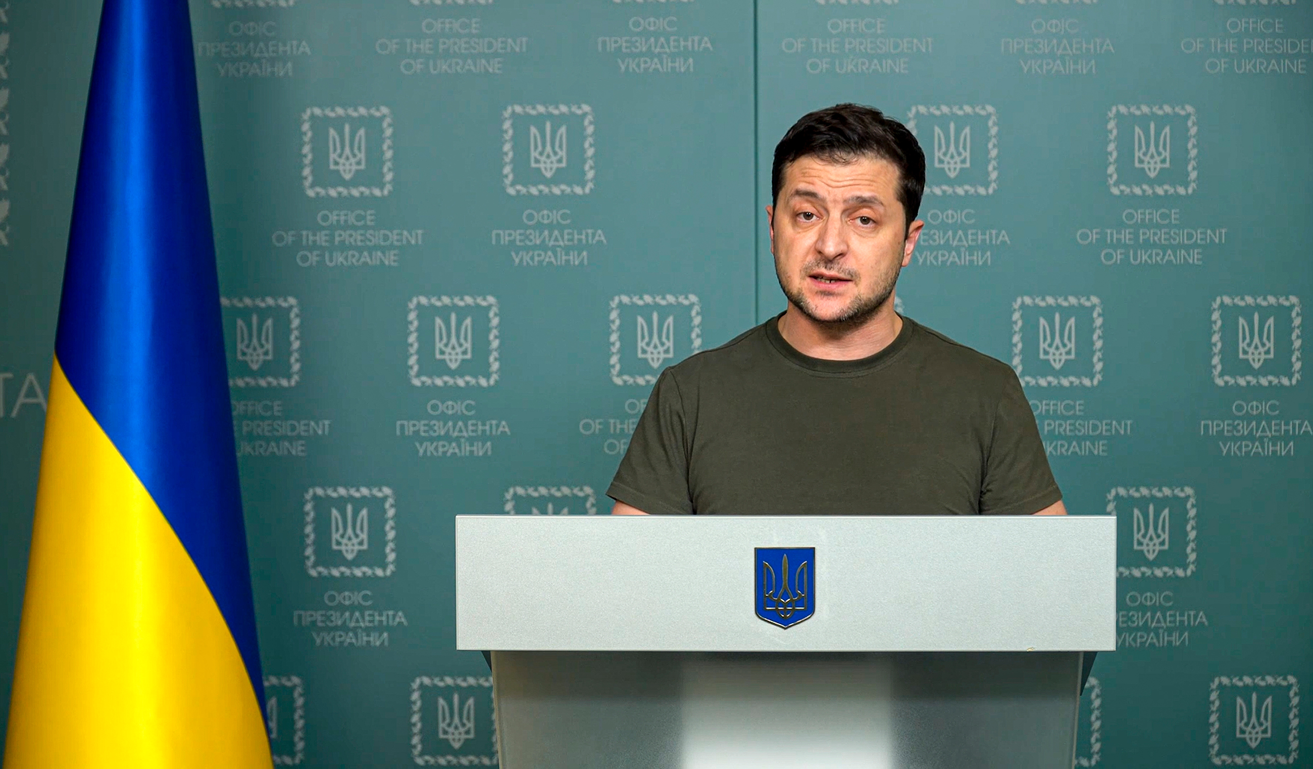 Ukrainian President Volodymyr Zelensky speaks to the nation during a televised address on Sunday. 