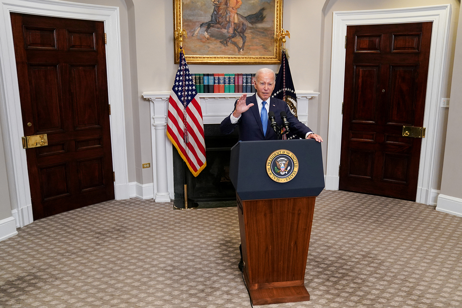 U.S. President Joe Biden delivered remarks on the contract negotiations between the United Auto Workers and the Big 3 auto companies, at the White House in Washington, D.C., on September 15.