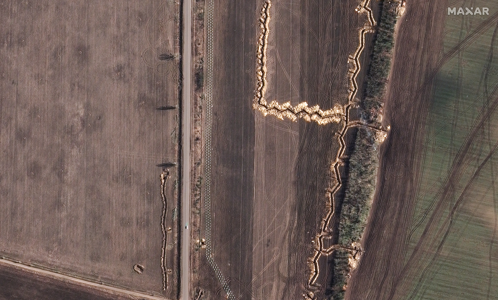Three rows of dragon's teeth and trenches, east of Vasylivka, Zaporozhzhia, on March 4.
