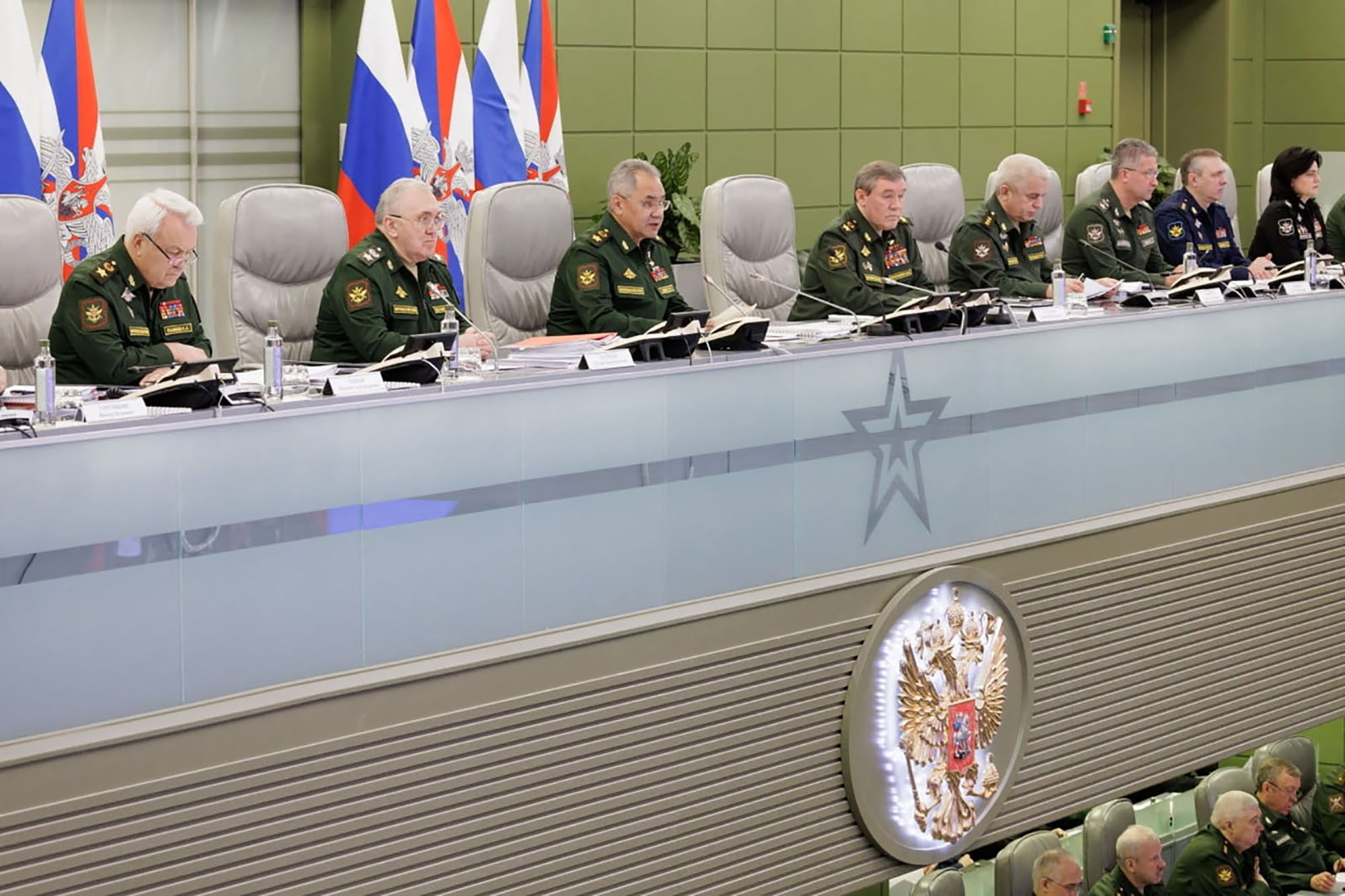 Russian Defense Minister Sergei Shoigu chairs a meeting at the National Defense Control Centre in Moscow, Russia, on November 1. 