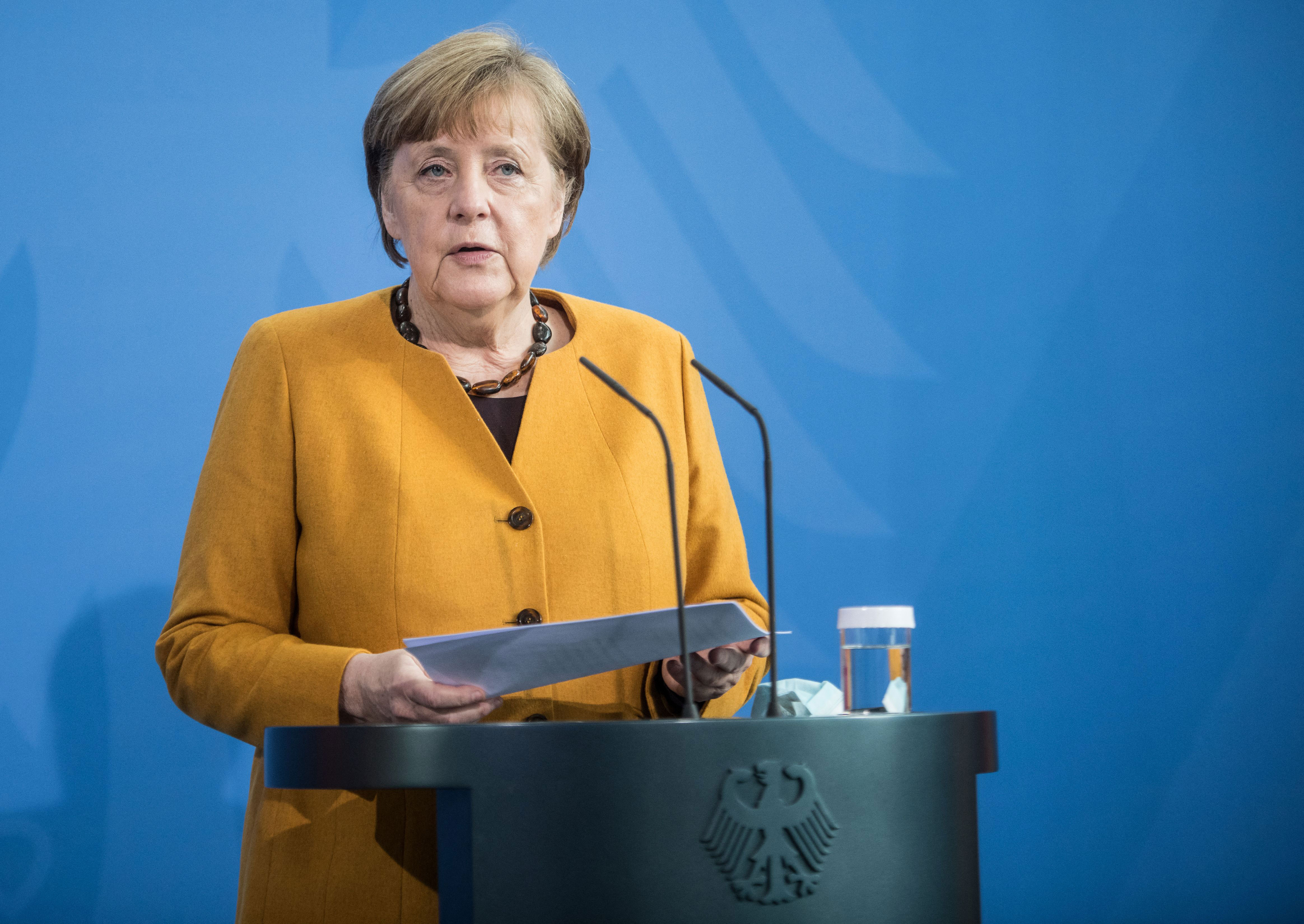 German Chancellor Angela Merkel speaks in Berlin on March 24.