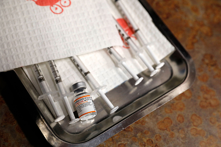 A tray with syringes filled with the Pfizer-BioNTech Covid-19 vaccine to be used for children aged 5 to 11 at the Child Health Associates office in Novi, Michigan on November 3, 2021.