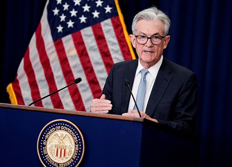 U.S. Federal Reserve Board Chairman Jerome Powell taking questions during a news conference in Washington following the interest rate hike on June 15.