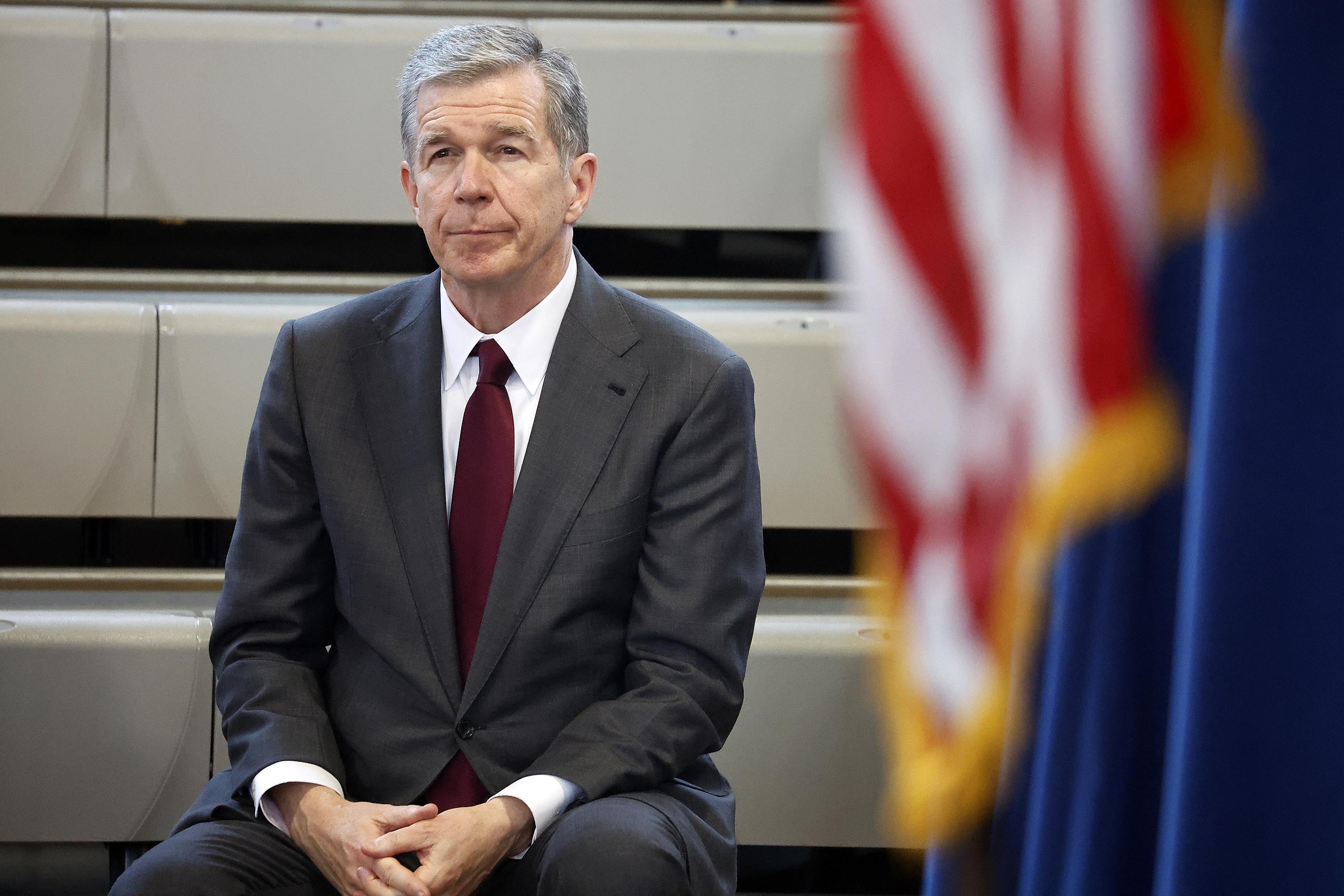 North Carolina Governor Roy Cooper is pictured during a rally at Shaw University in Raleigh, North Carolina, on October 10, 2023. 