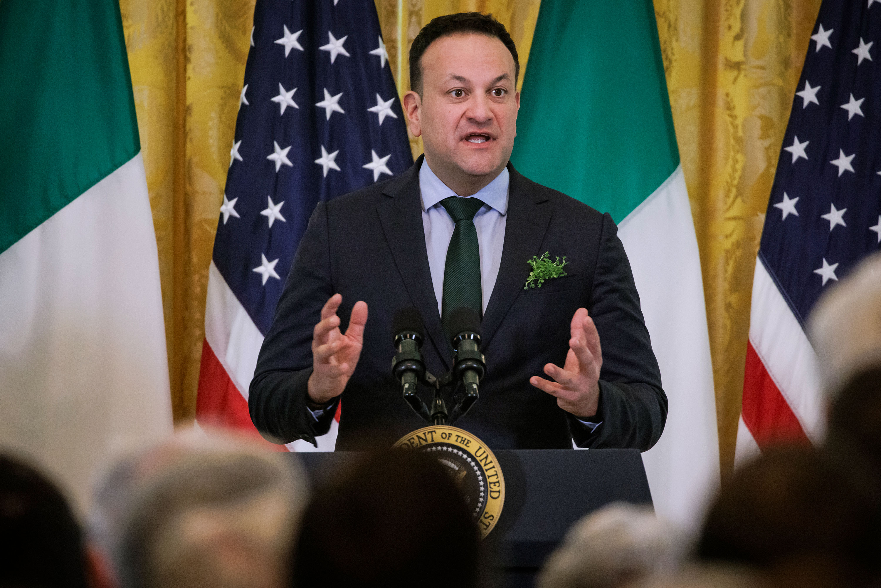 Irish Taoiseach Leo Varadkar speaks during a Saint Patrick's Day event with President Joe Biden at the White House in Washington, DC, on Sunday.