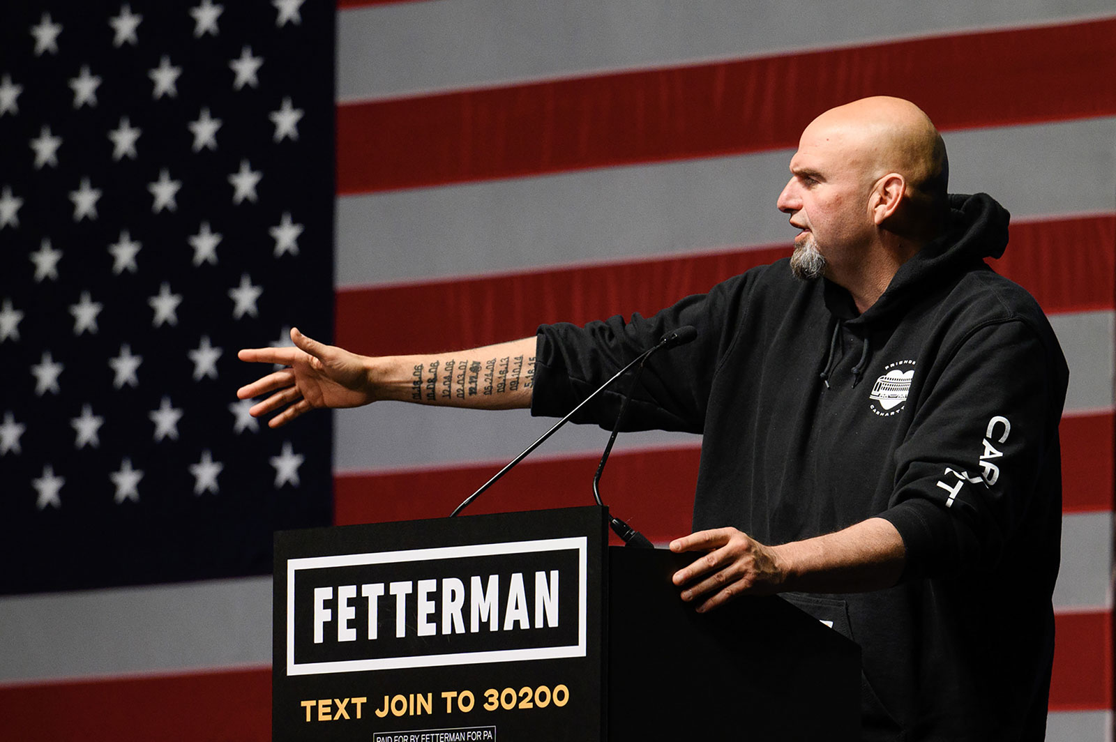 Pennsylvania Senate candidate John Fettman addresses supporters at an election night in Pittsburgh on Tuesday.