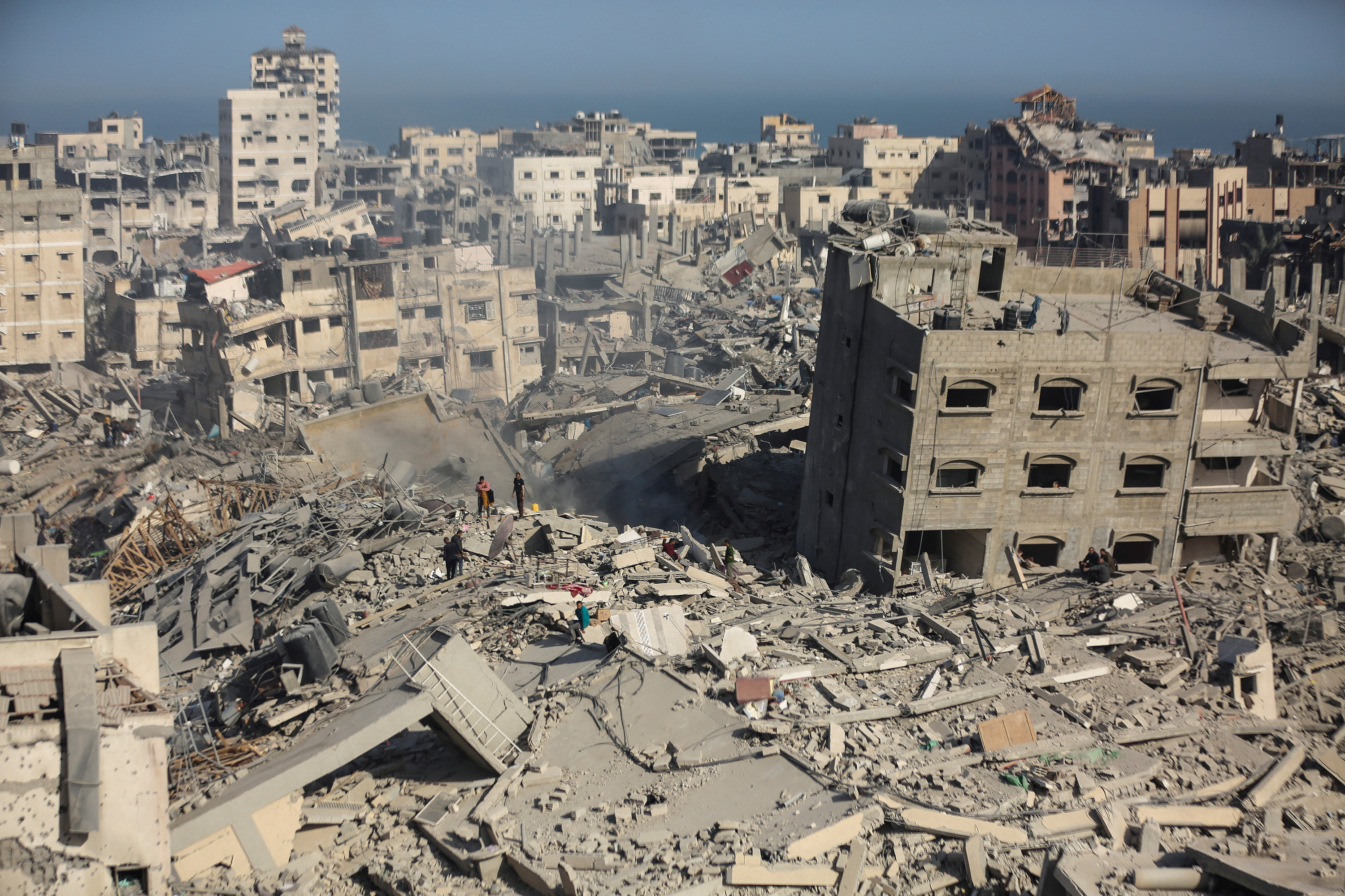 A view of destroyed houses and buildings at the area around Al-Shifa Hospital on April 1.