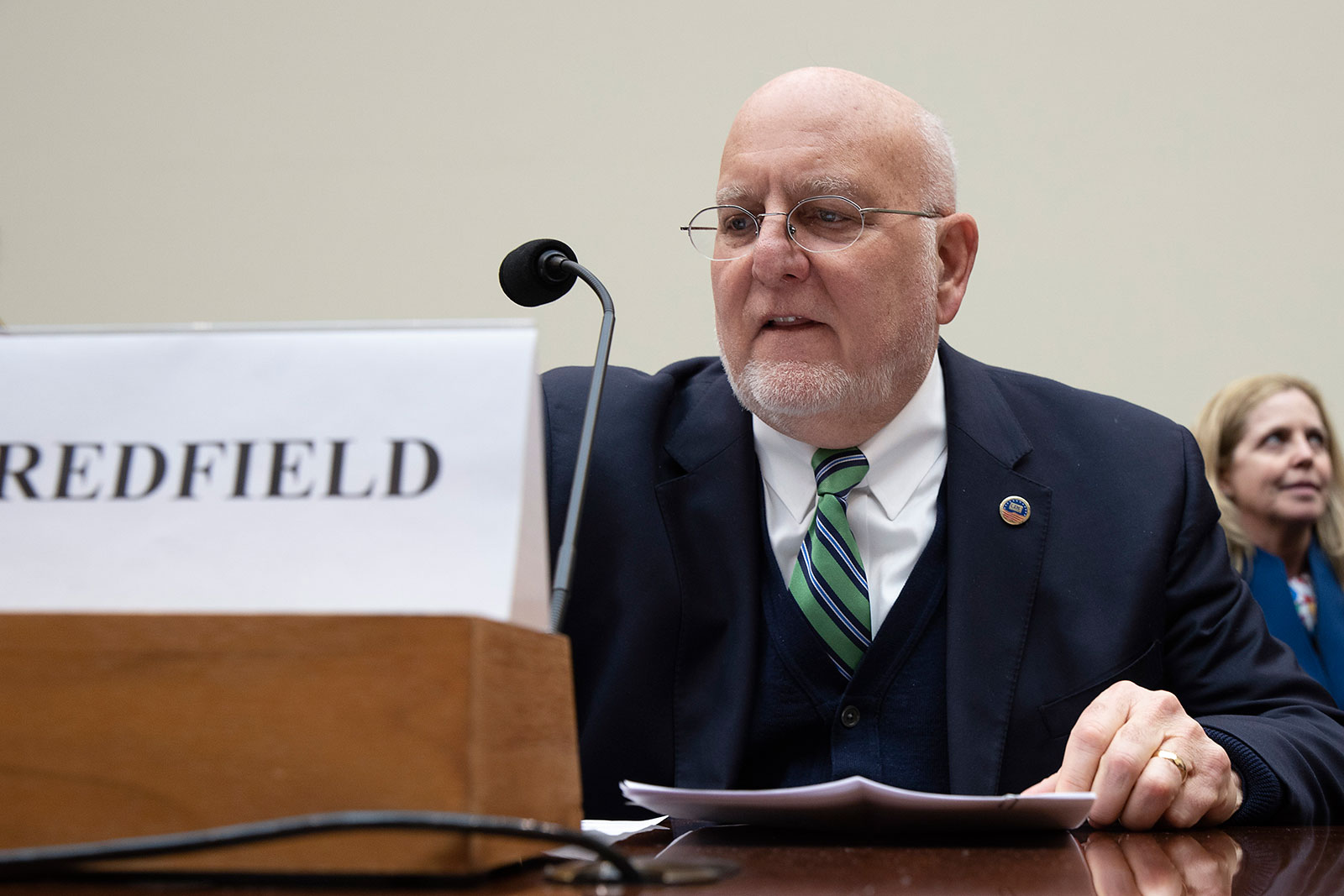 Robert Redfield, the director of the US Centers for Disease Control and Prevention, testifies at a House Foreign Affairs Committee on Capitol Hill on Thursday.