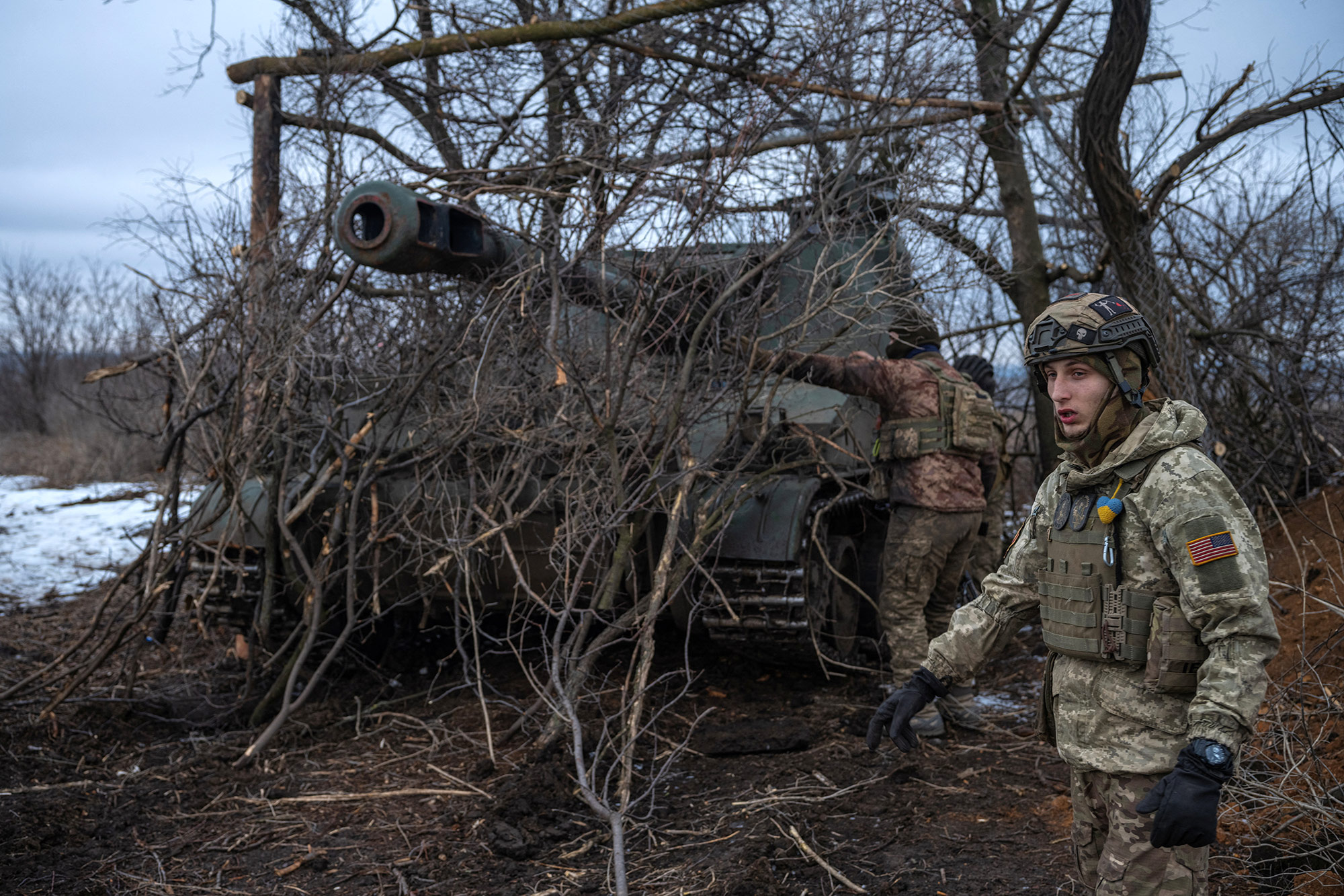 Ukrainian servicemen prepare to fire a howitzer near Bakhmut, on February 25. 