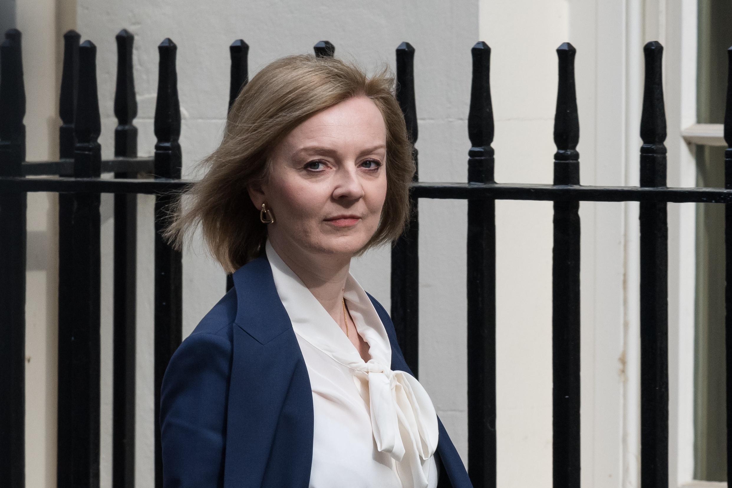 Secretary of State for Foreign, Commonwealth and Development Affairs, Minister for Women and Equalities Liz Truss arrives in Downing Street to attend the weekly Cabinet meeting on April 19, in London, England. 