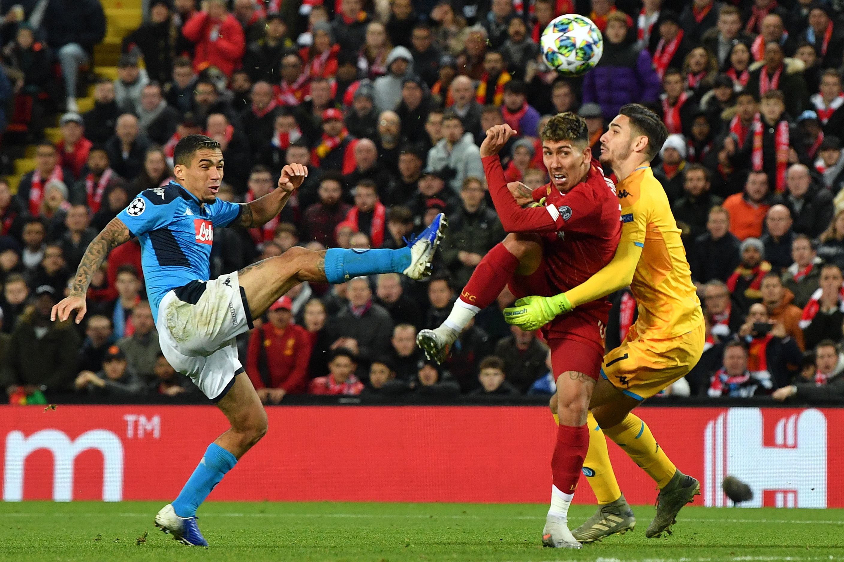 Liverpool's Roberto Firmino had his effort cleared off the line.