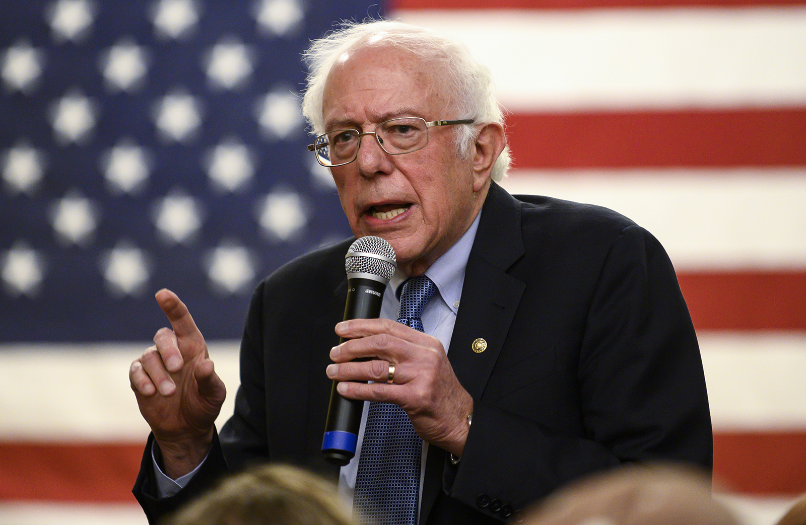 Democratic presidential candidate Sen. Bernie Sanders speaks at town hall at the National Motorcycle Museum on January 3, in Anamosa, Iowa. 