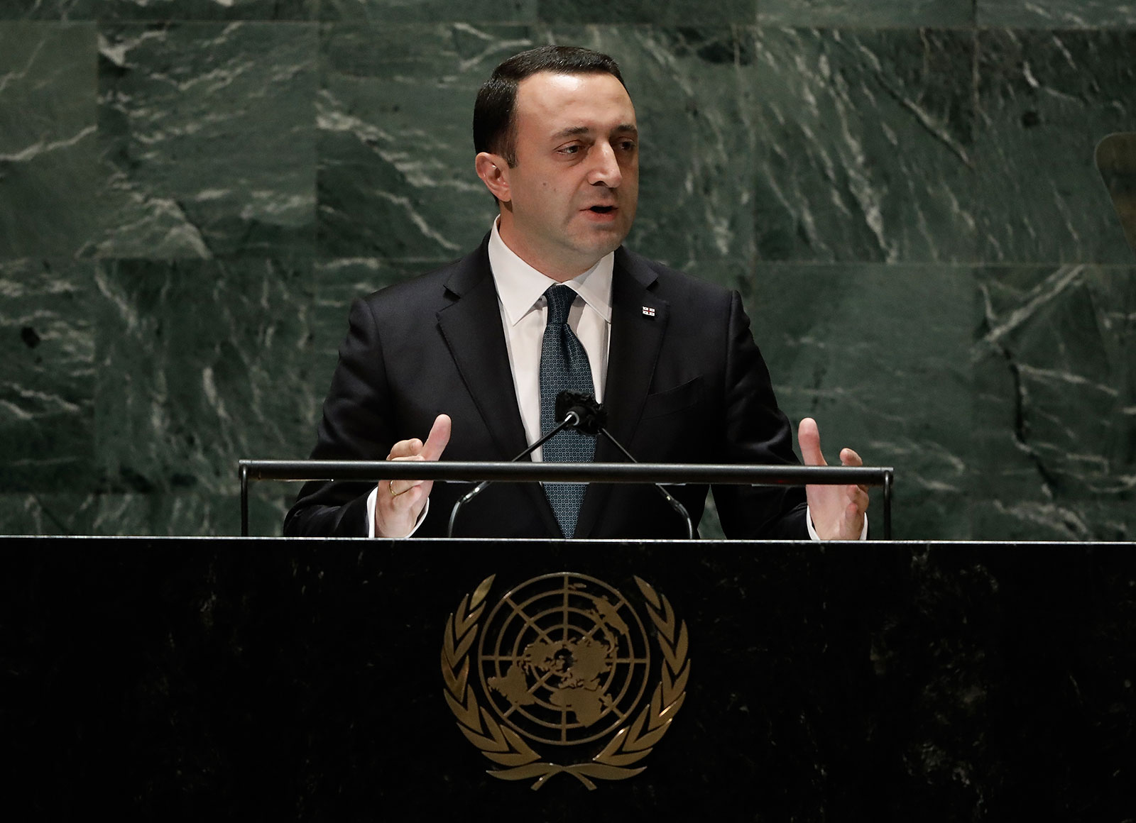 Georgia Prime Minister Irakli Garibashvili addresses the United Nations General Assembly in 2021.