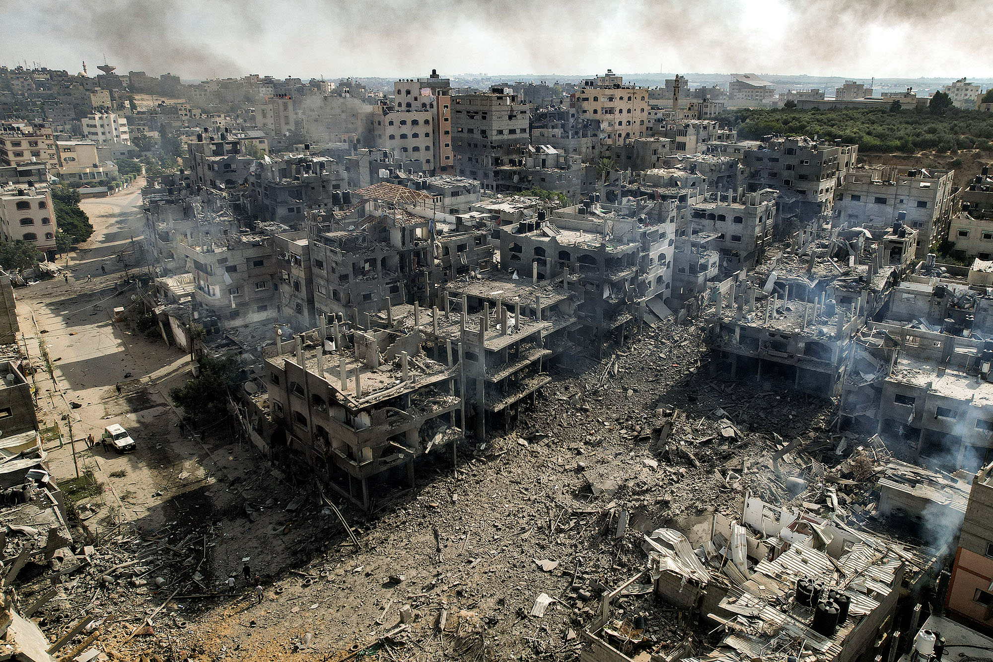 Buildings destroyed by Israeli air strikes in the Jabalia camp for Palestinian refugees in Gaza City on October 11. 