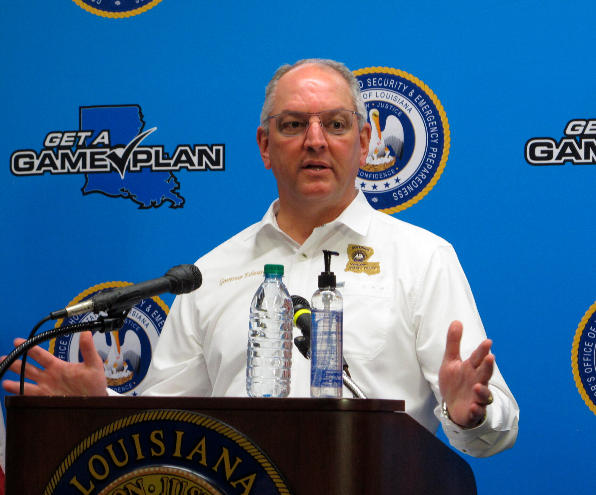 Louisiana Gov. John Bel Edwards speaks during a press conference on August 24 in Baton Rouge, Louisiana. 