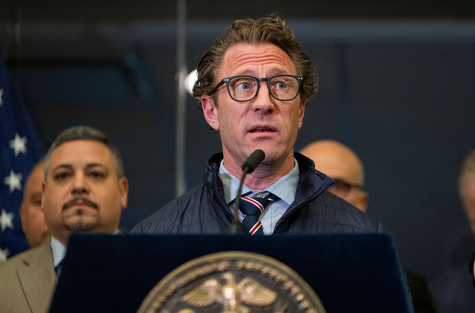 New York City Emergency Management Commissioner Zachary Iscol speaks at news conference at the New York City Emergency Management Department on Friday in New York. 