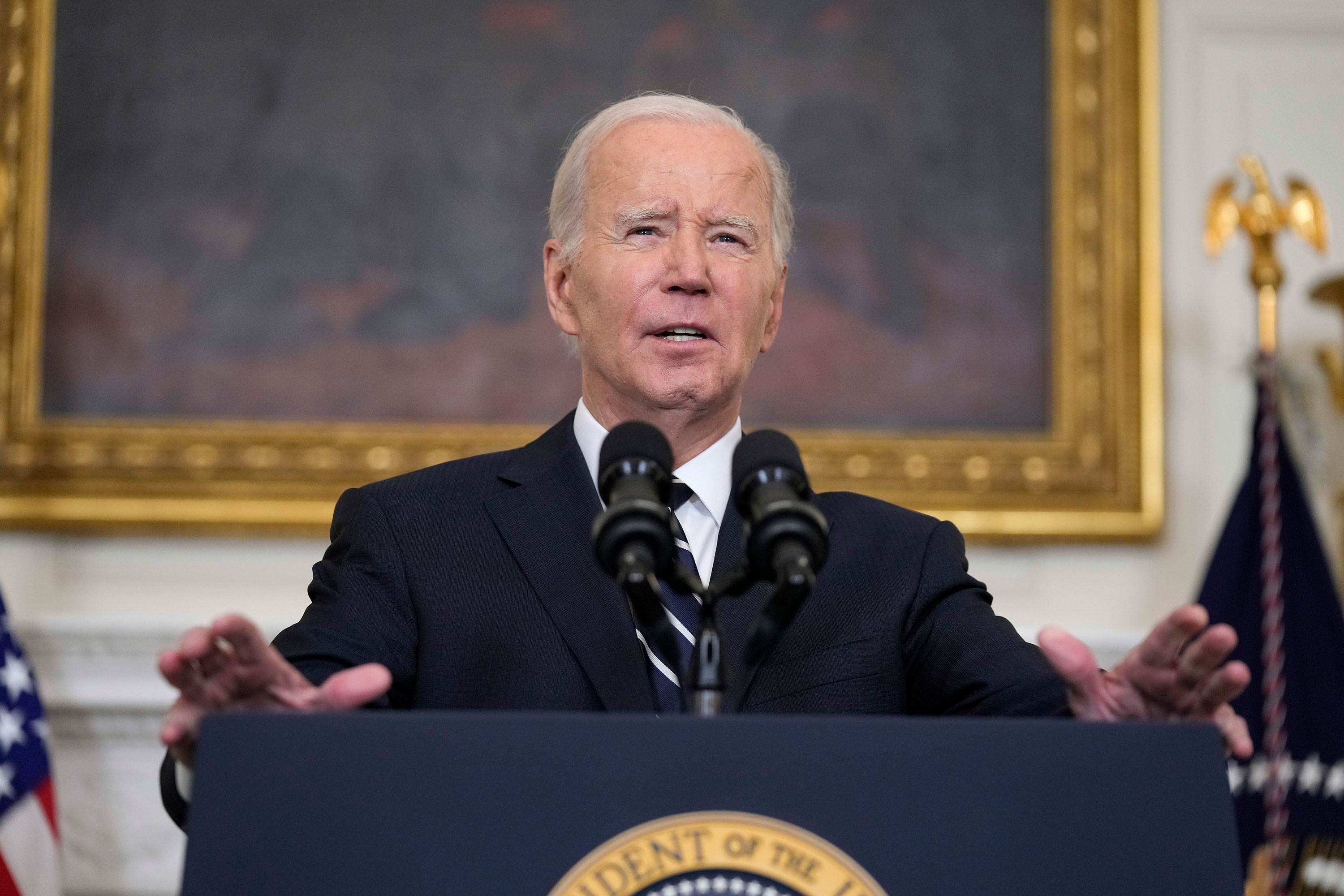 US President Joe Biden gives an address from the White House in Washington, DC, on October 7. 
