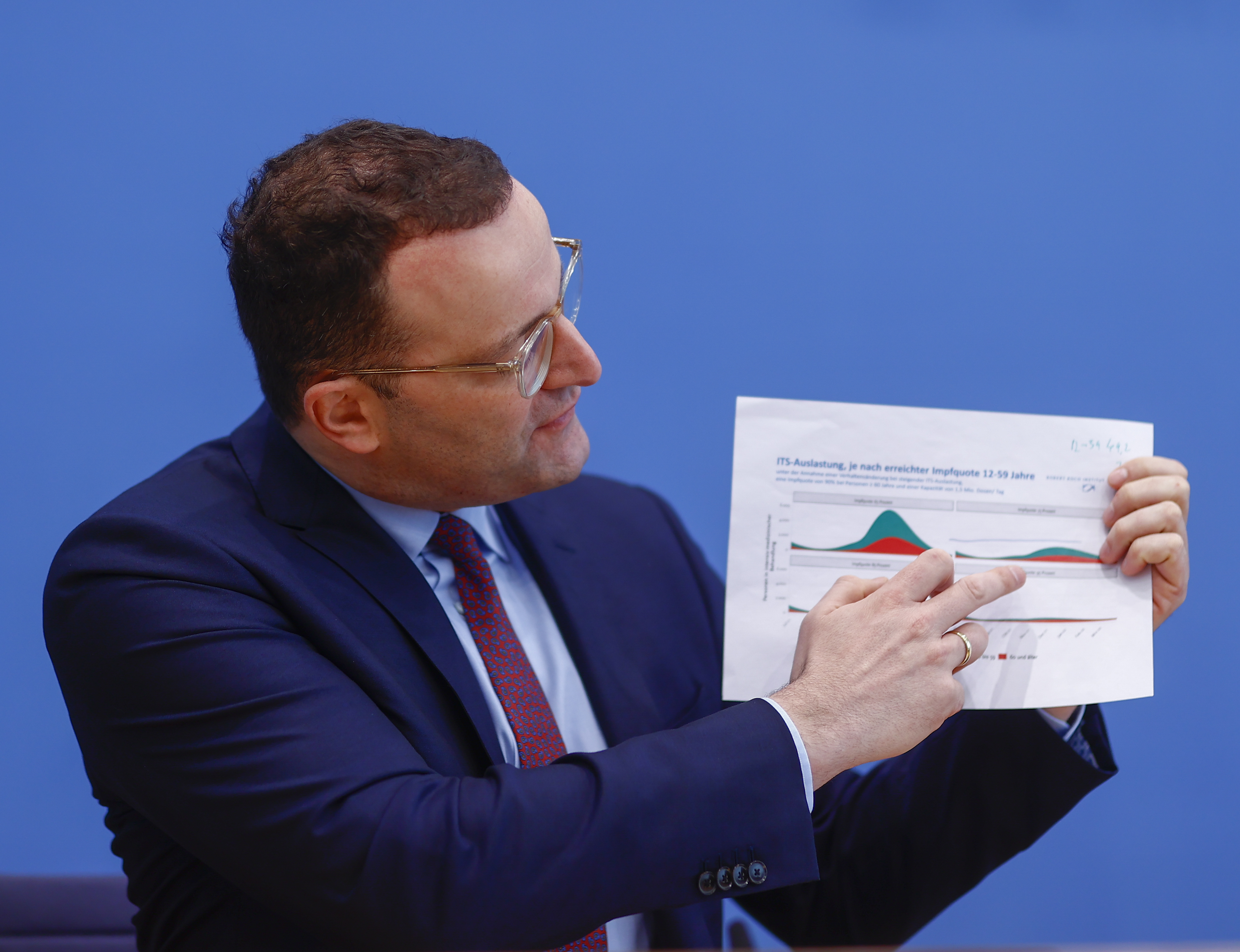 German Health Minister Jens Spahn makes a statement during a press conference about the current pandemic situation in the country in Berlin, Germany on November 26th, 2021.
