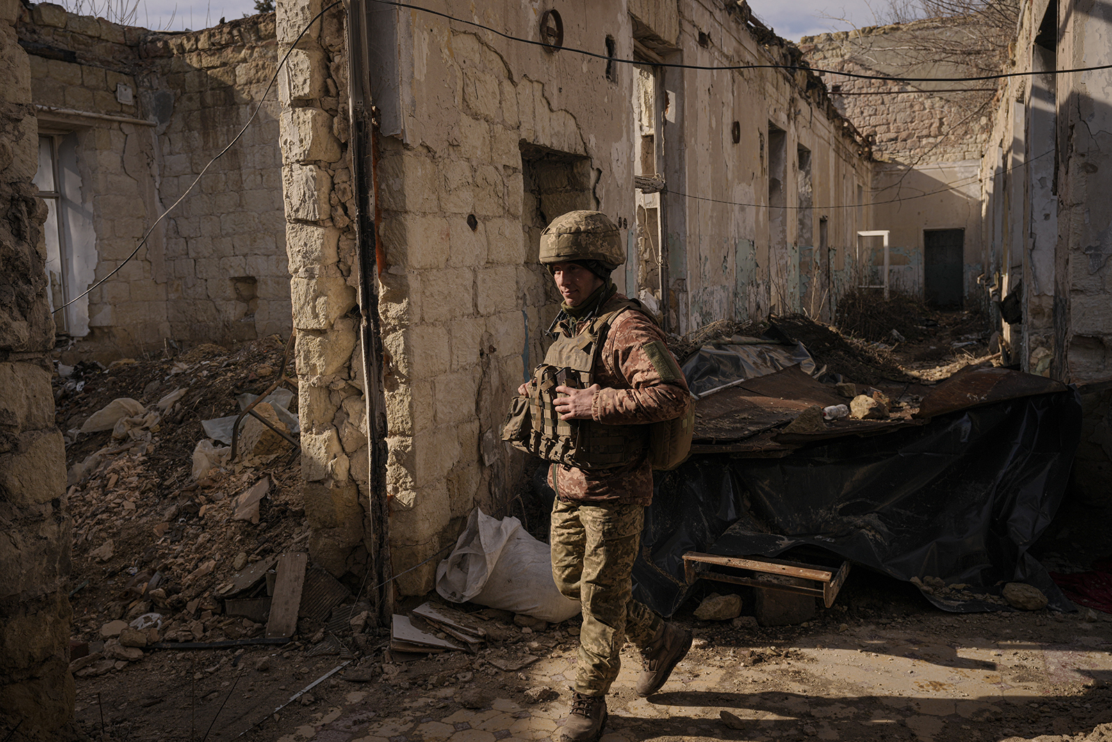 A Ukrainian serviceman in the frontline village of Krymske, Luhansk region, in eastern Ukraine, Saturday, Feb. 19. 