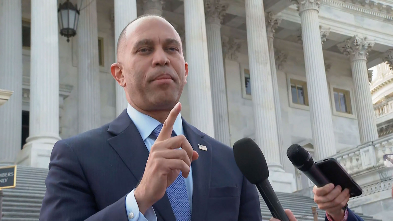 Jeffries speaks with reporters on Tuesday, May 23.