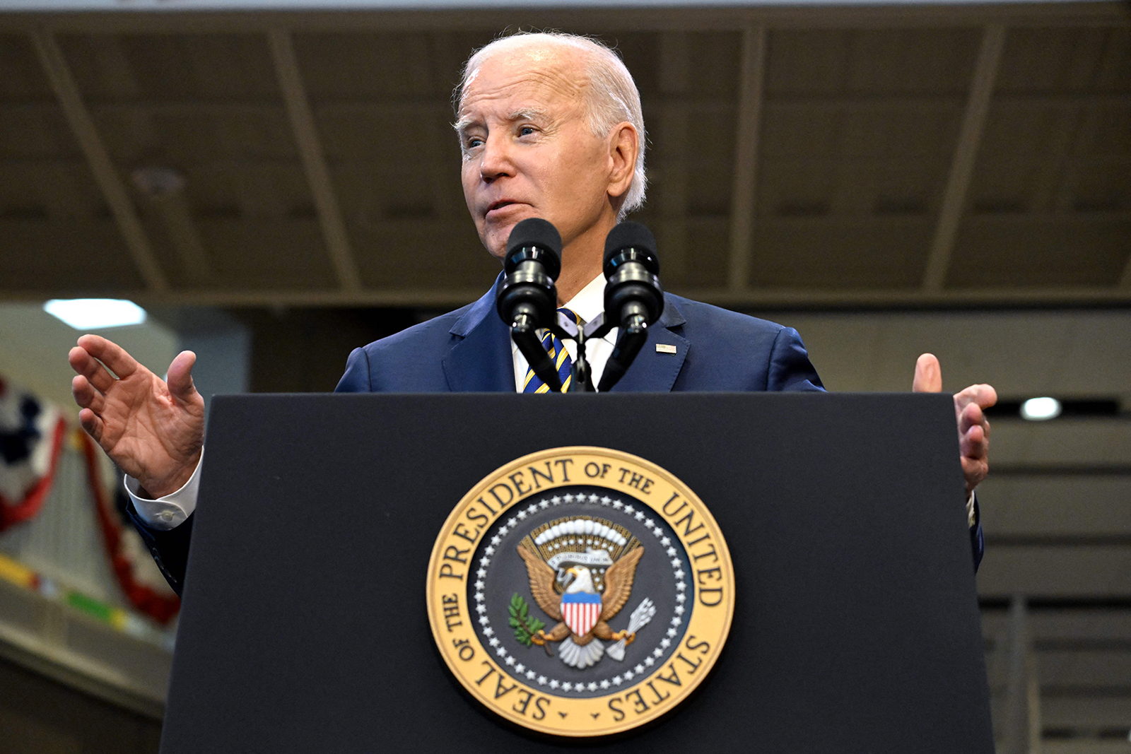 US President Joe Biden delivers remarks on his "Bidenomics" economic agenda at Prince George's Community College in Largo, Maryland, on September 14.