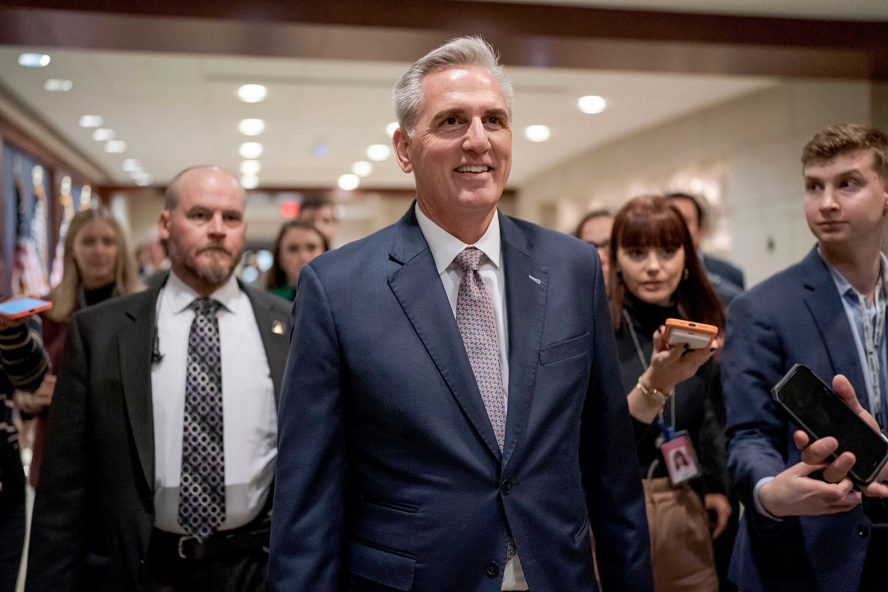 Rep. Kevin McCarthy arrives as Republicans hold their leadership candidate forum at the Capitol in Washington, DC, on Monday.
