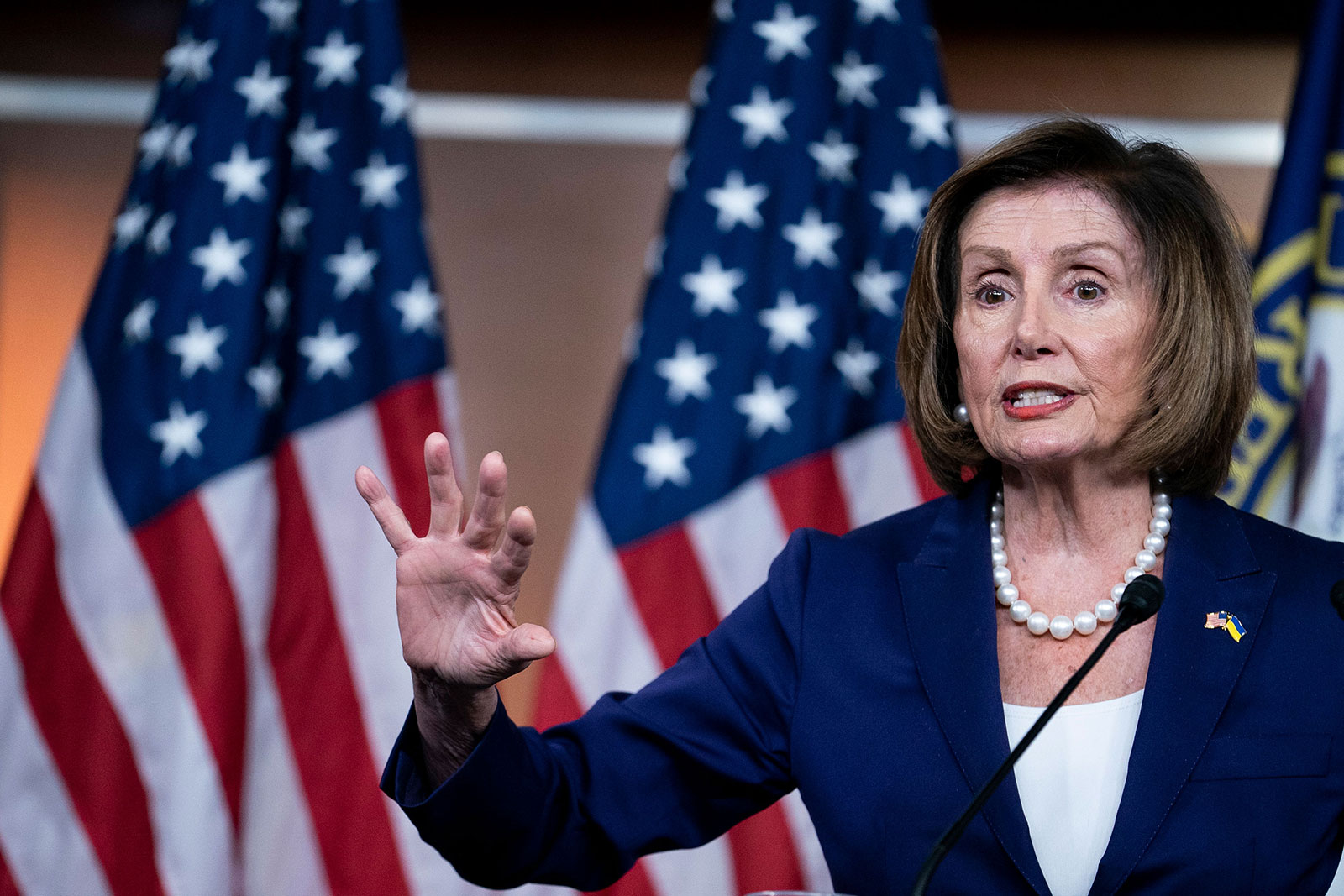 House Speaker Nancy Pelosi holds a weekly news conference in Washington, DC, on September 30. 