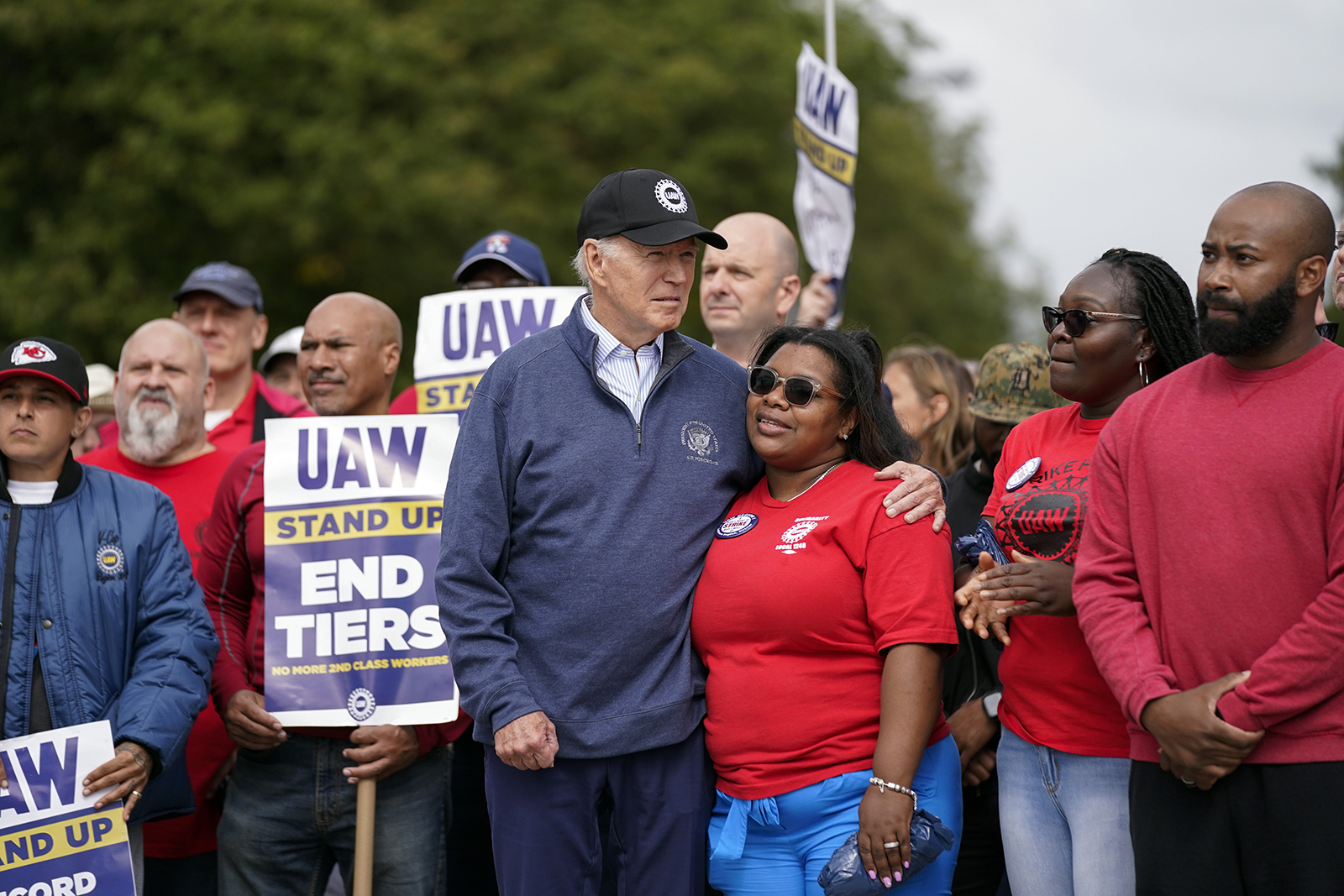 President Joe Biden joined striking United Auto Workers on the picket line, in Van Buren Township, Michigan, today.