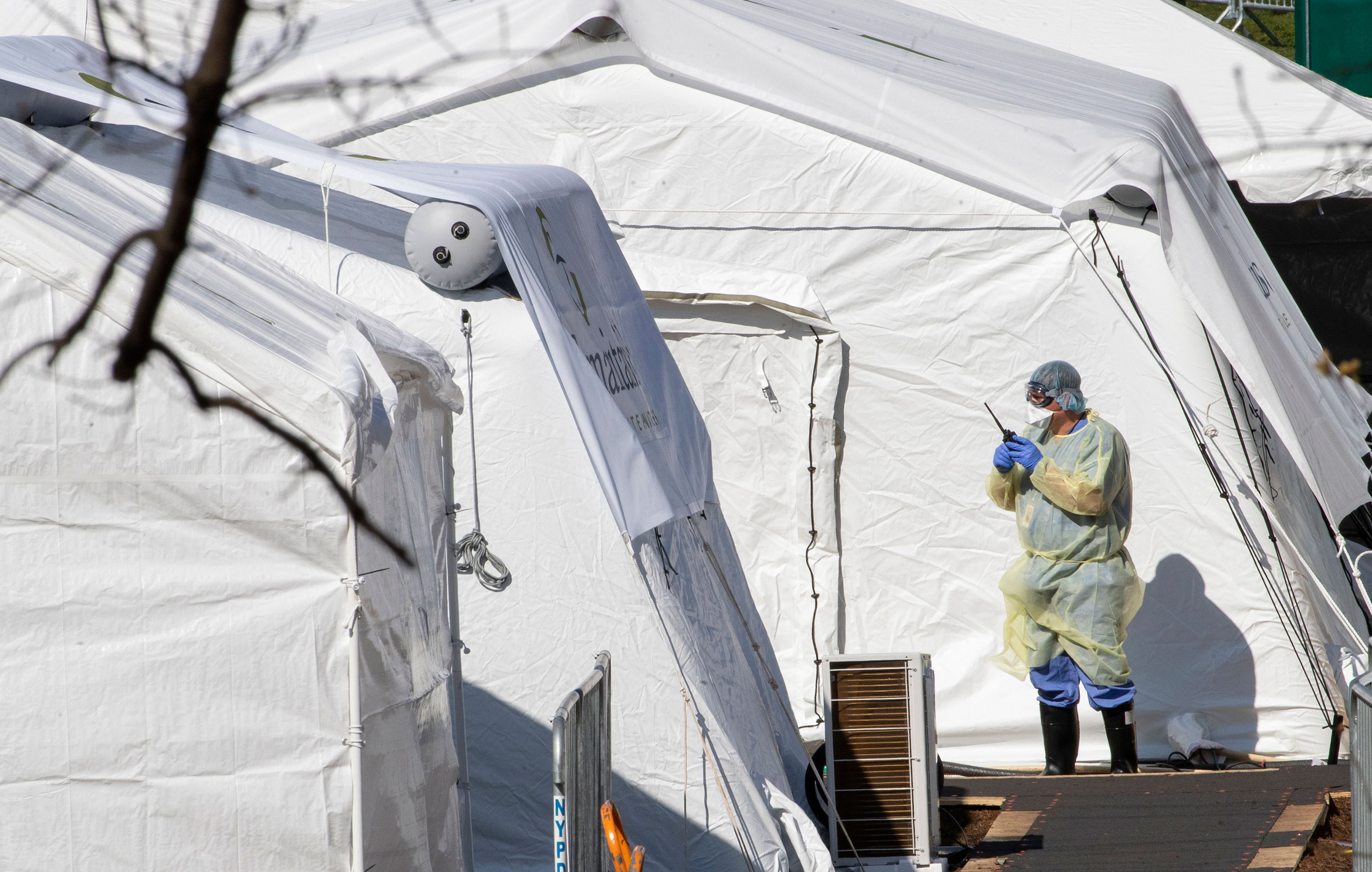 A medical staff member works at the Samaritan's Purse field hospital in New York's Central Park, on April 1.