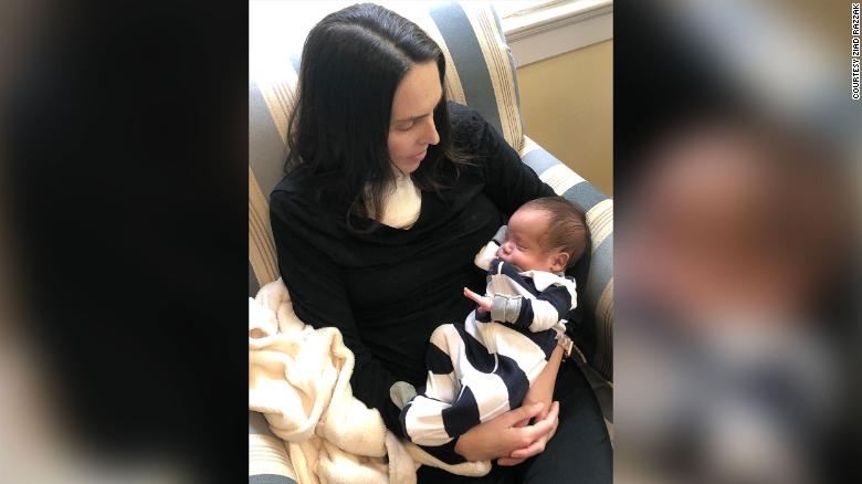 Alicia Kappers meets her weeks-old son Laith after he was released from the hospital on May 6.