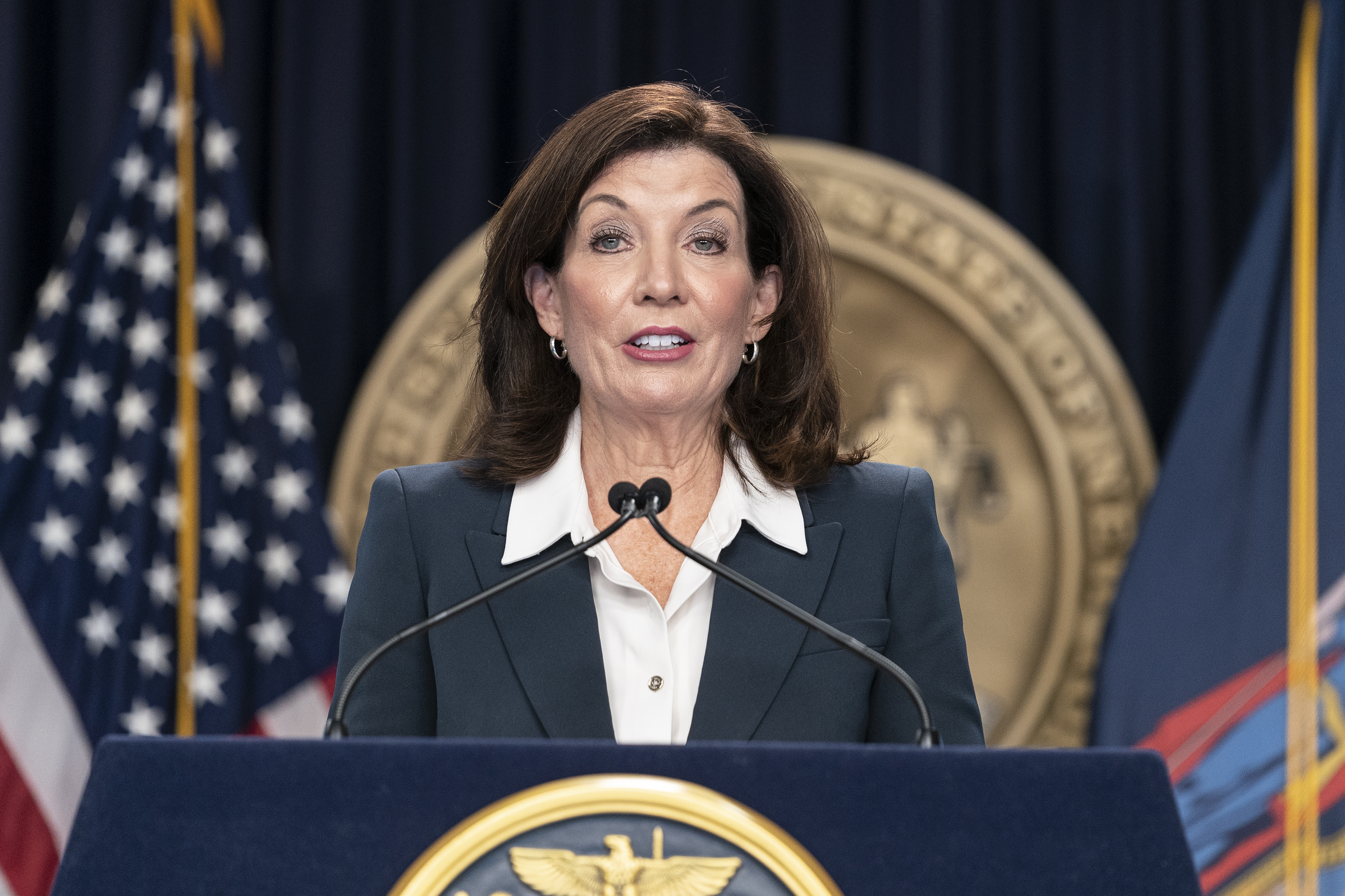 New York State Governor Kathy Hochul COVID-19 gives a press briefing to address the rising cases in the state and the new variant Omicron on 29th November 2021 in New York, United States.