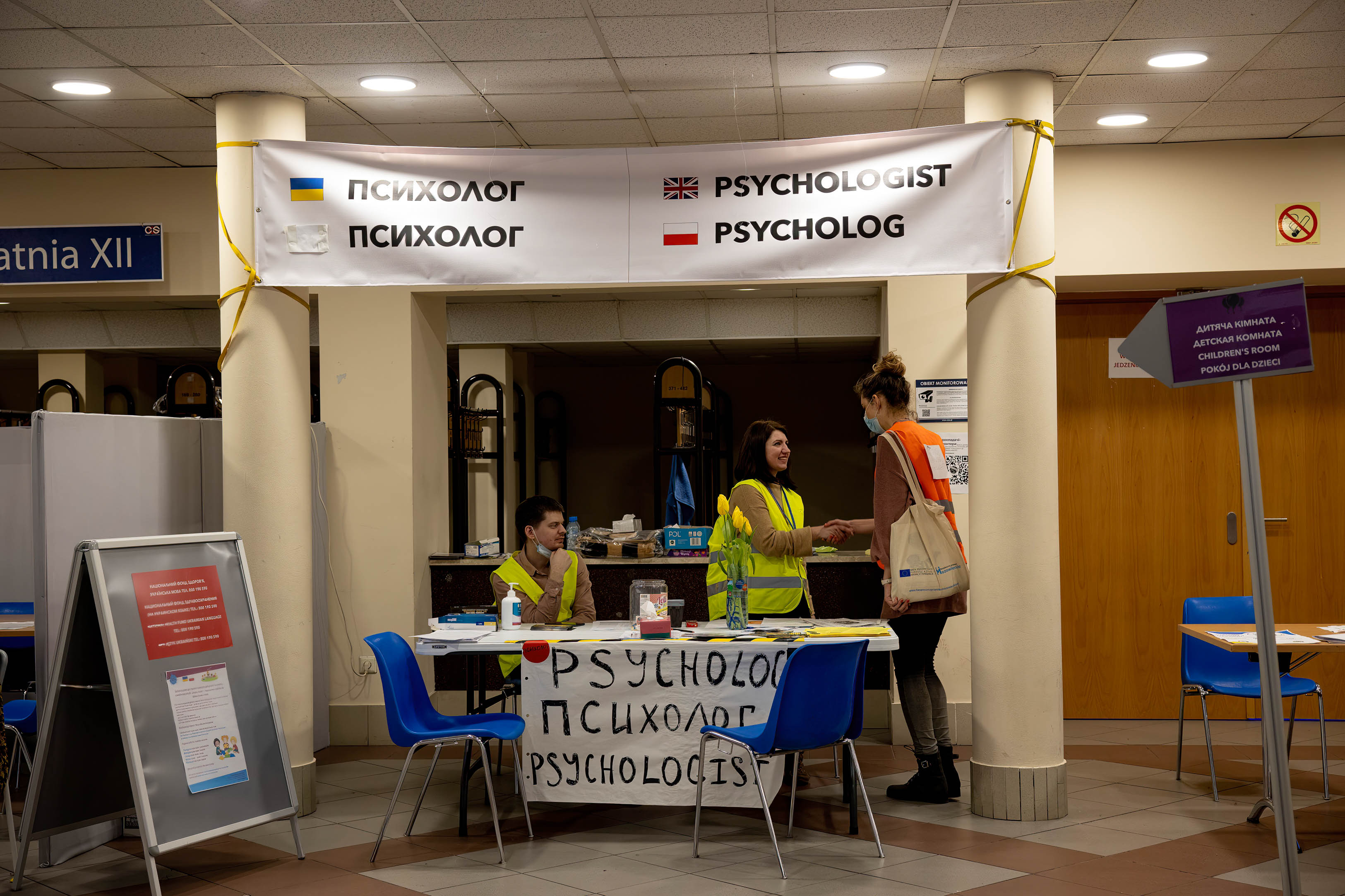 Mental health service area at a Warsaw reception center for Ukrainian refugees in Poland on March 15. 
