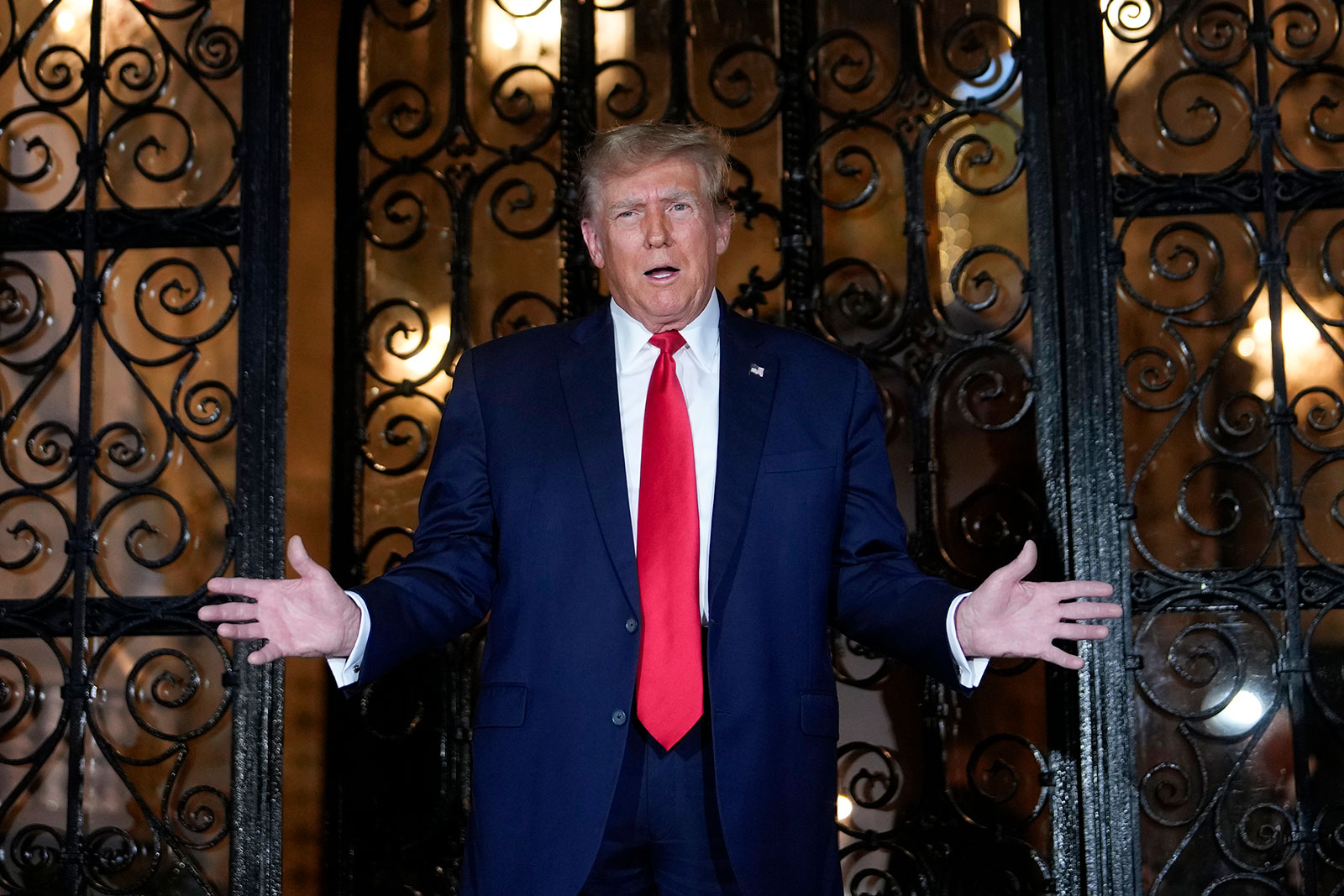  Donald Trump speaks at his Mar-a-Lago estate, Friday, February 16, in Palm Beach, Florida. 