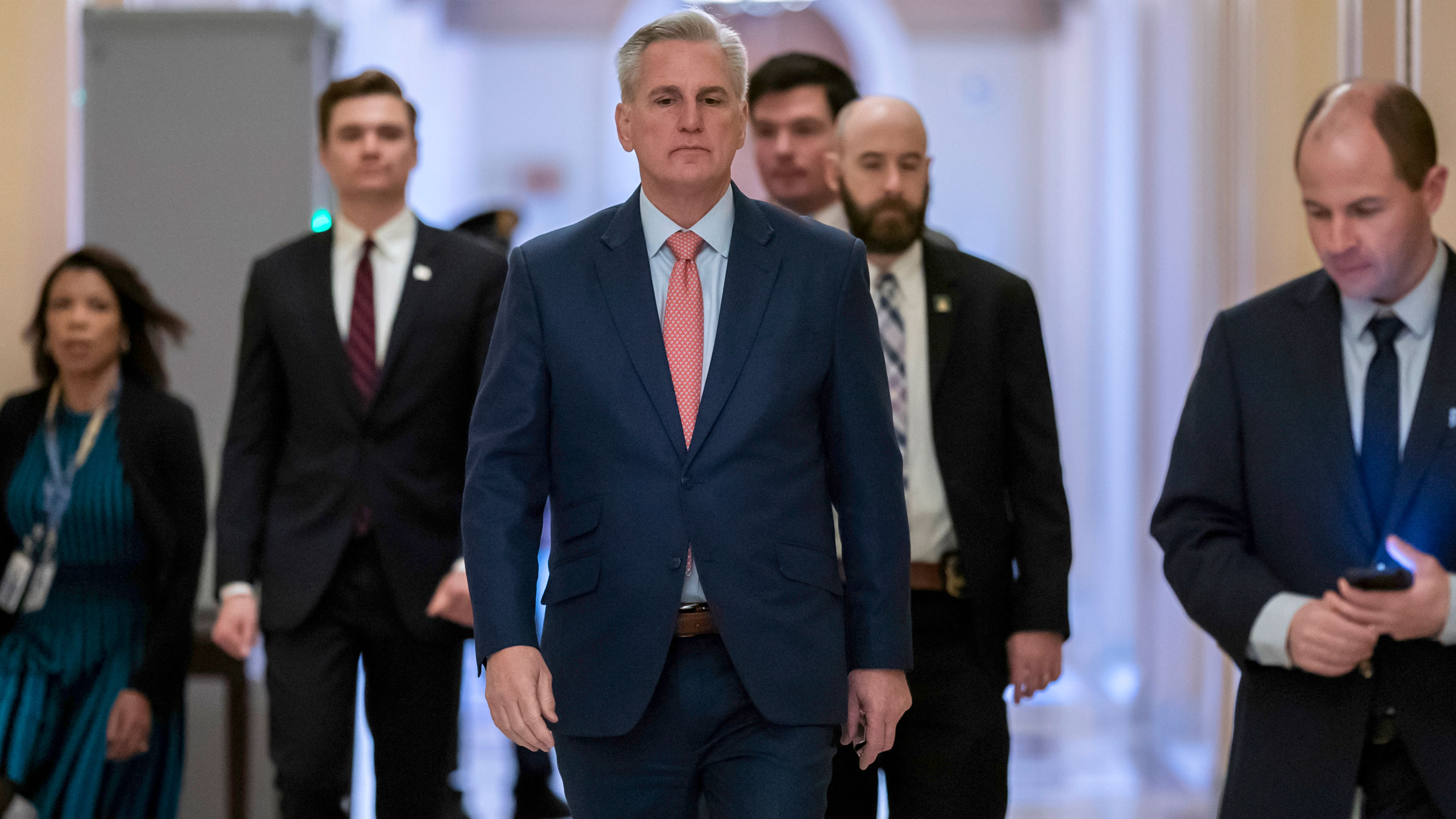 House Minority Leader Kevin McCarthy leaves the House chamber on December 23.