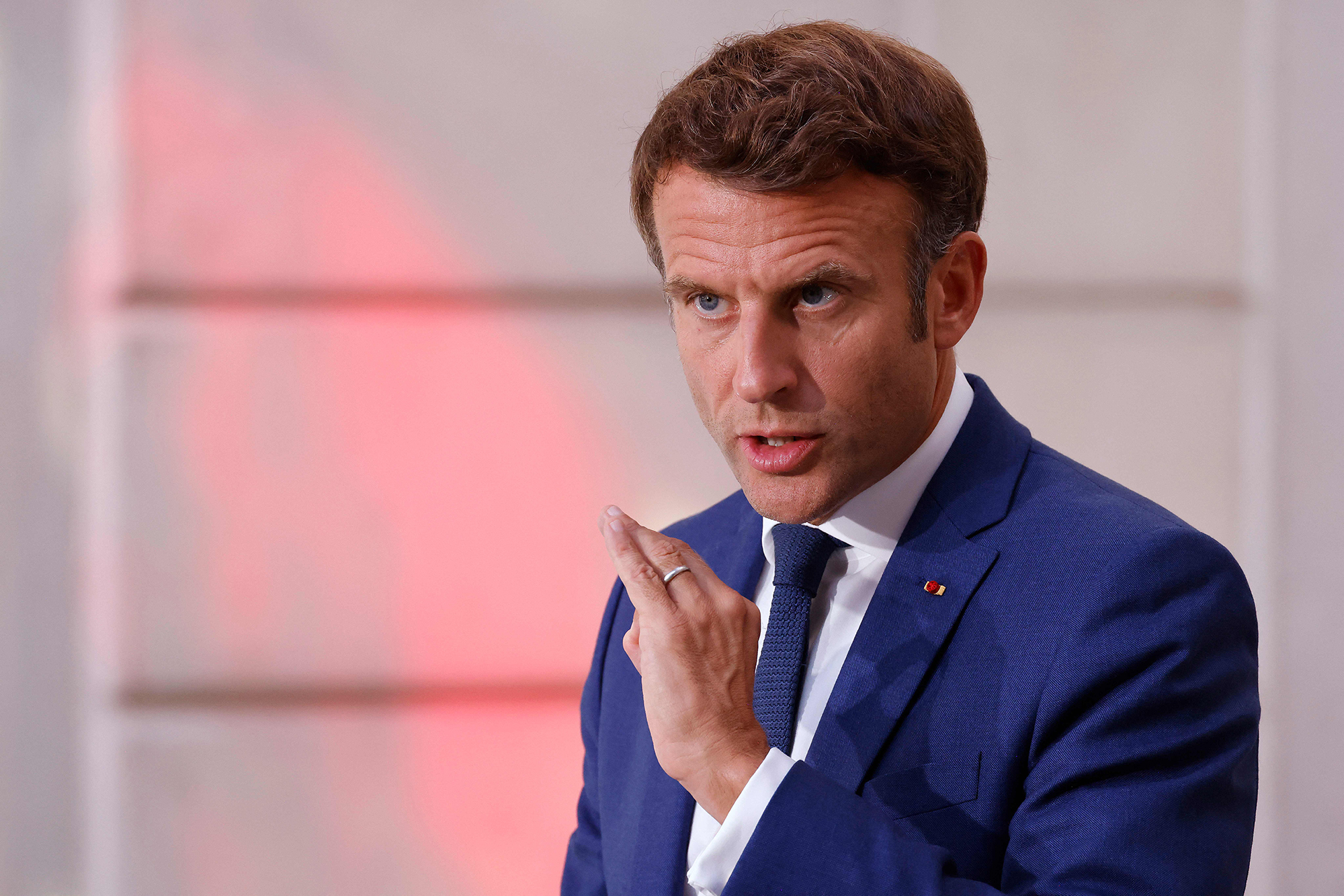French President Emmanuel Macron speaks at a conference in Paris, on September 5. 