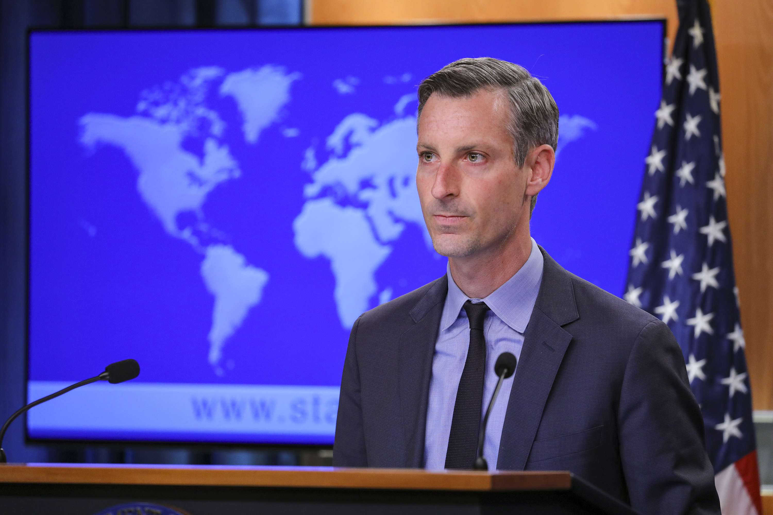 US State Department Spokesperson Ned Price answers the questions of the press during the daily press briefing at the State Department in Washington D.C., on January 9.