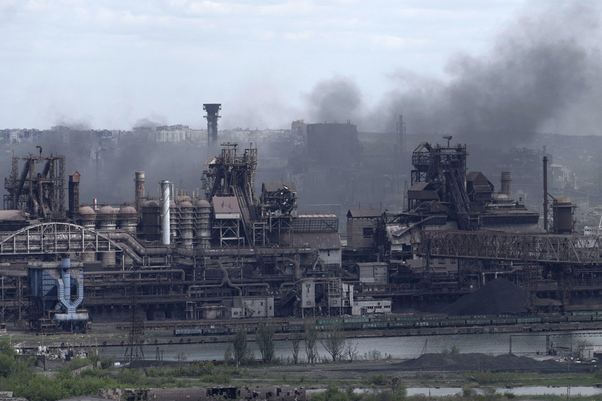 Smoke rises above the Azovstal steel plant in Mariupol, Ukraine, on May 10. 