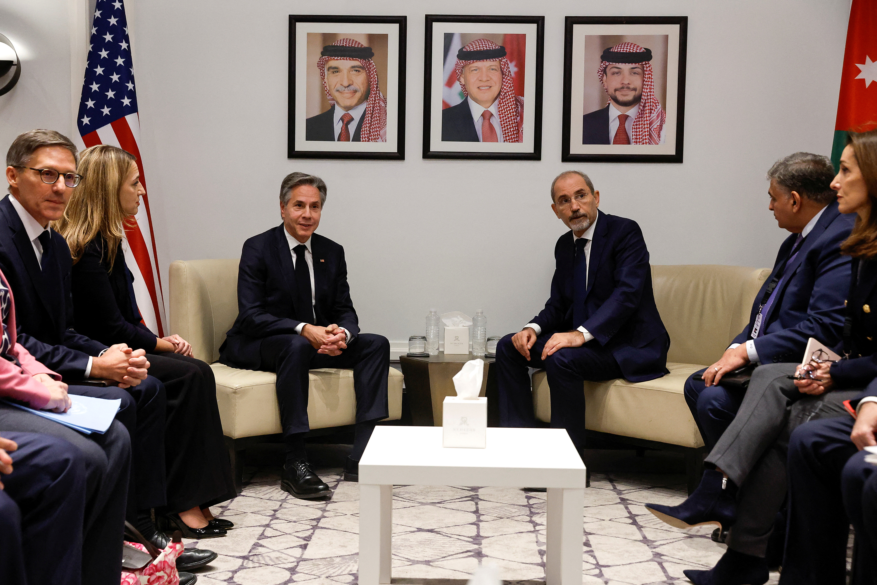 US Secretary of State Antony Blinken attends a meeting with Jordanian Deputy Prime Minister and Foreign Minister Ayman Safadi in Amman, Jordan, on November 4. 