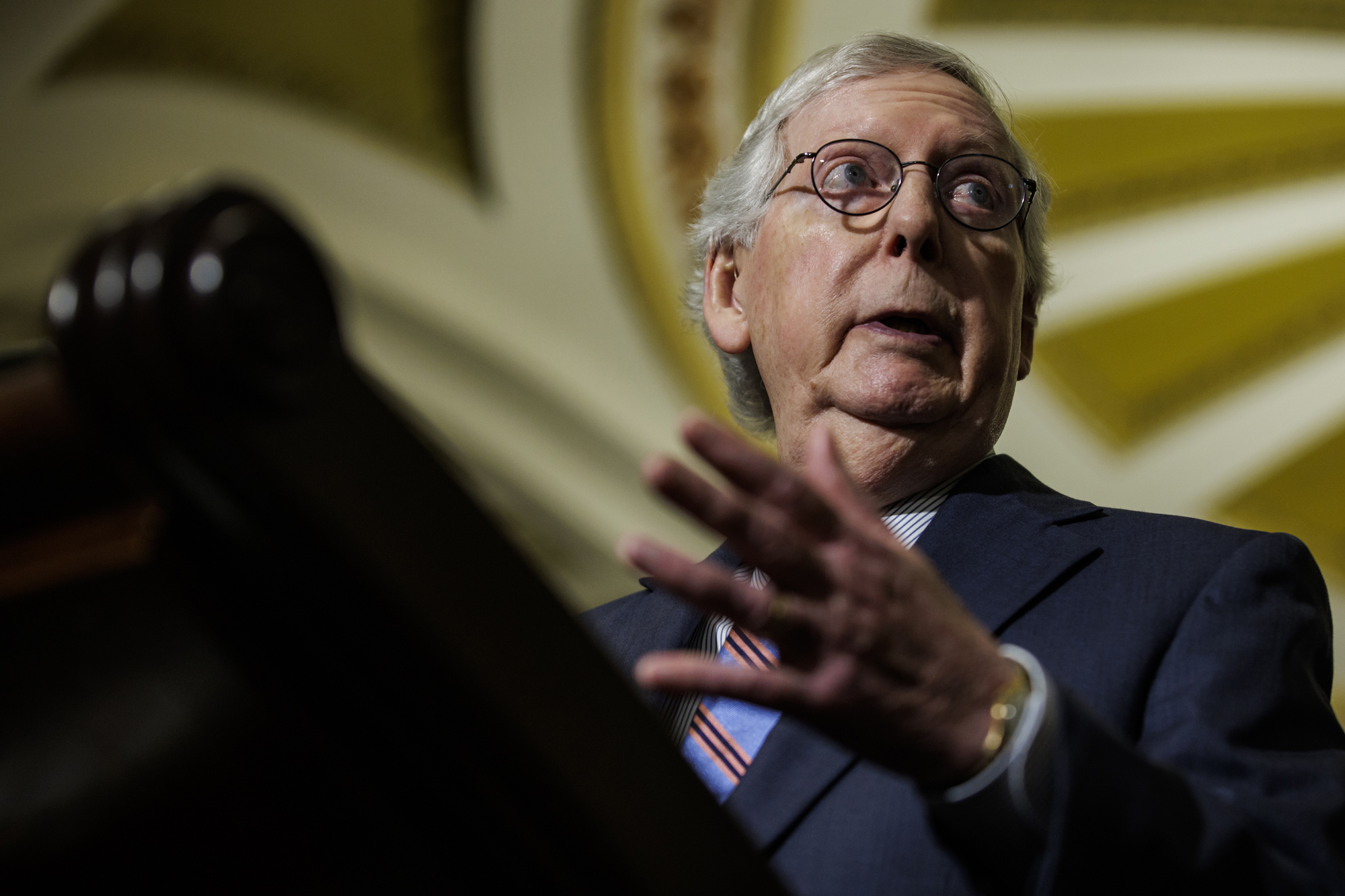 Senate Republican Leader Mitch McConnell speaks during a news conference at the US Capitol in Washington DC, on September, 28.
