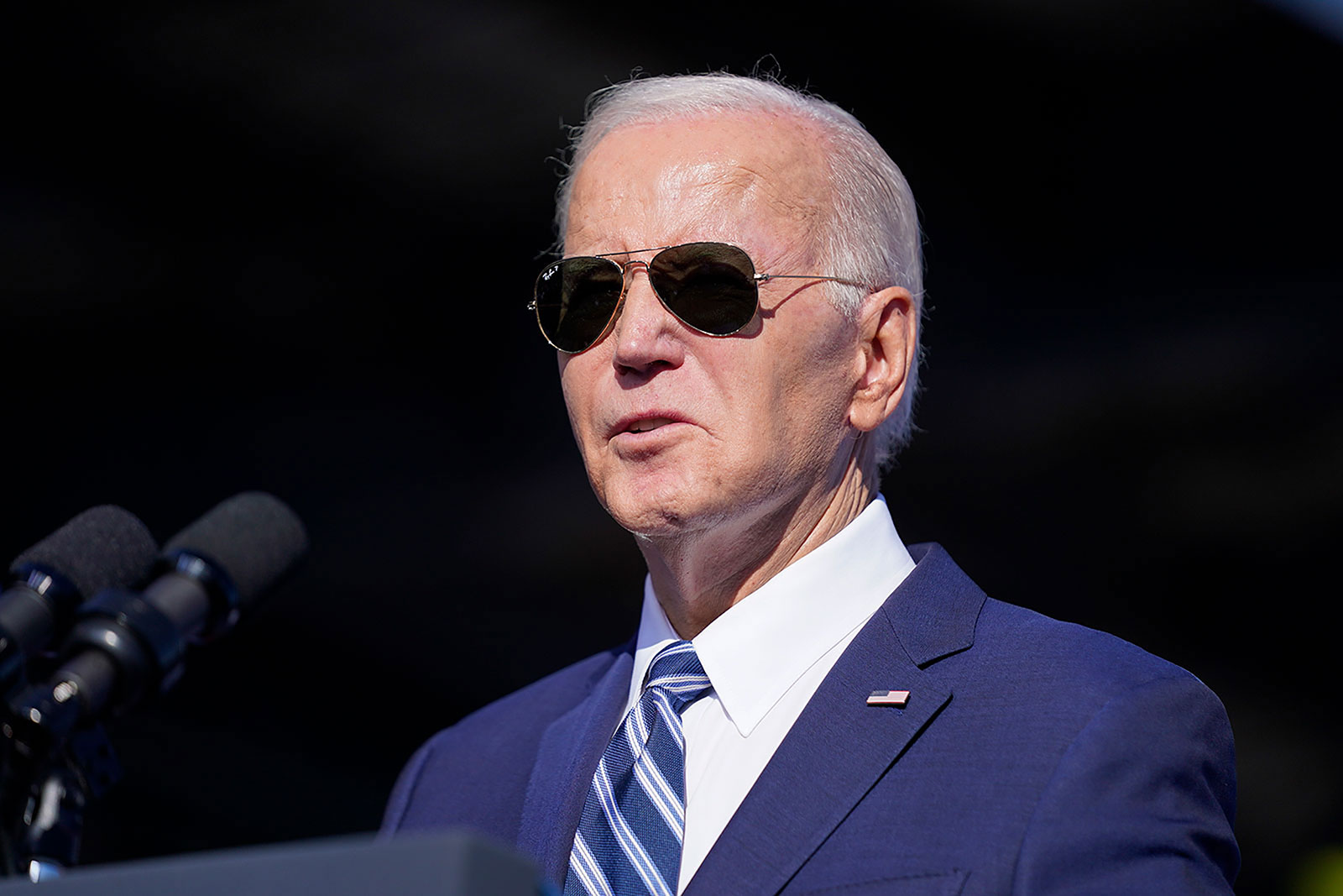 President Joe Biden speaks during an appearance at Tioga Marine Terminal, Friday, October 13, in Philadelphia. 