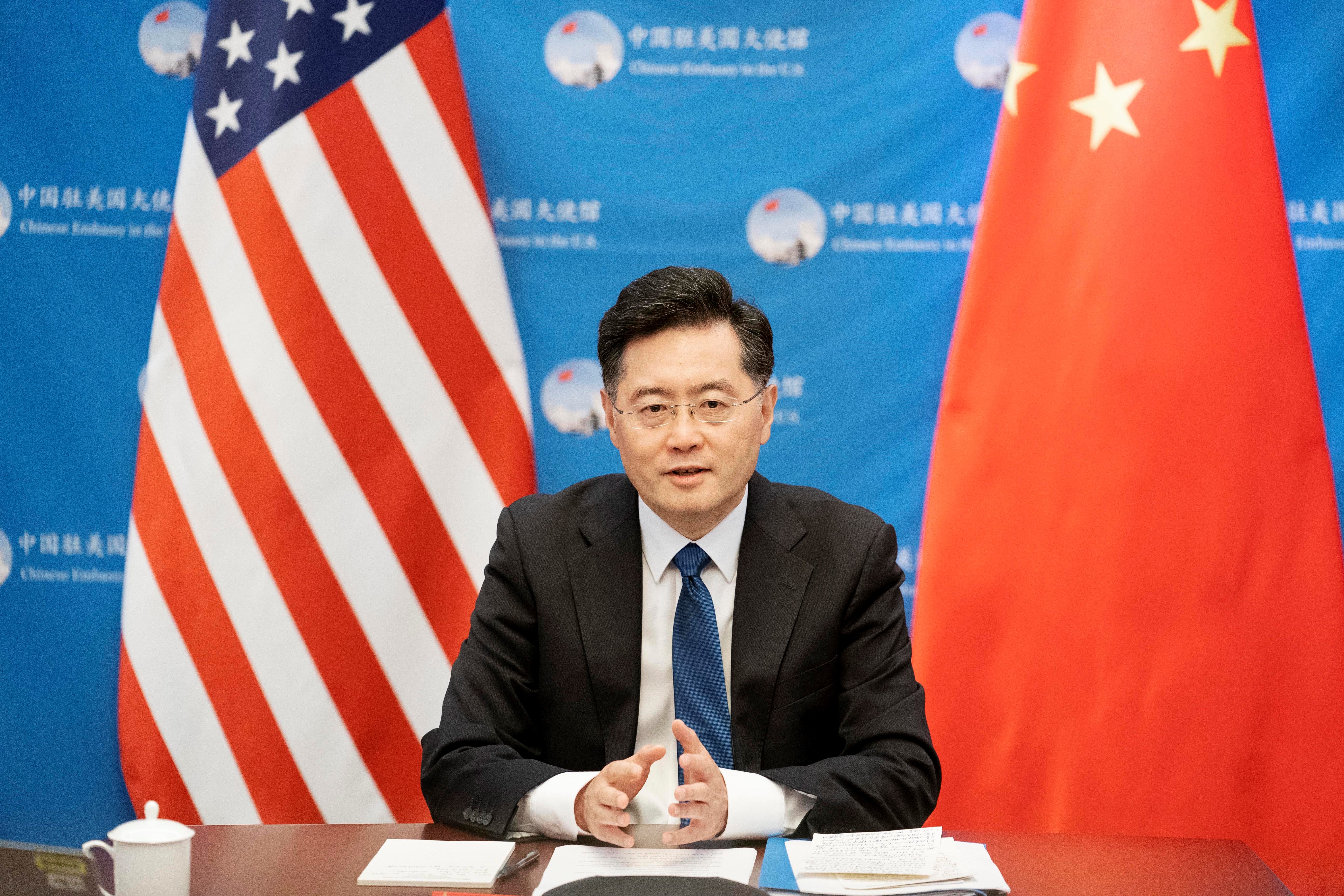 Chinese Ambassador to the United States Qin Gang delivers a keynote speech at the welcome event by the National Committee on U.S.-China Relations Board of Directors in Washington D.C. August 31st, 2021. 
