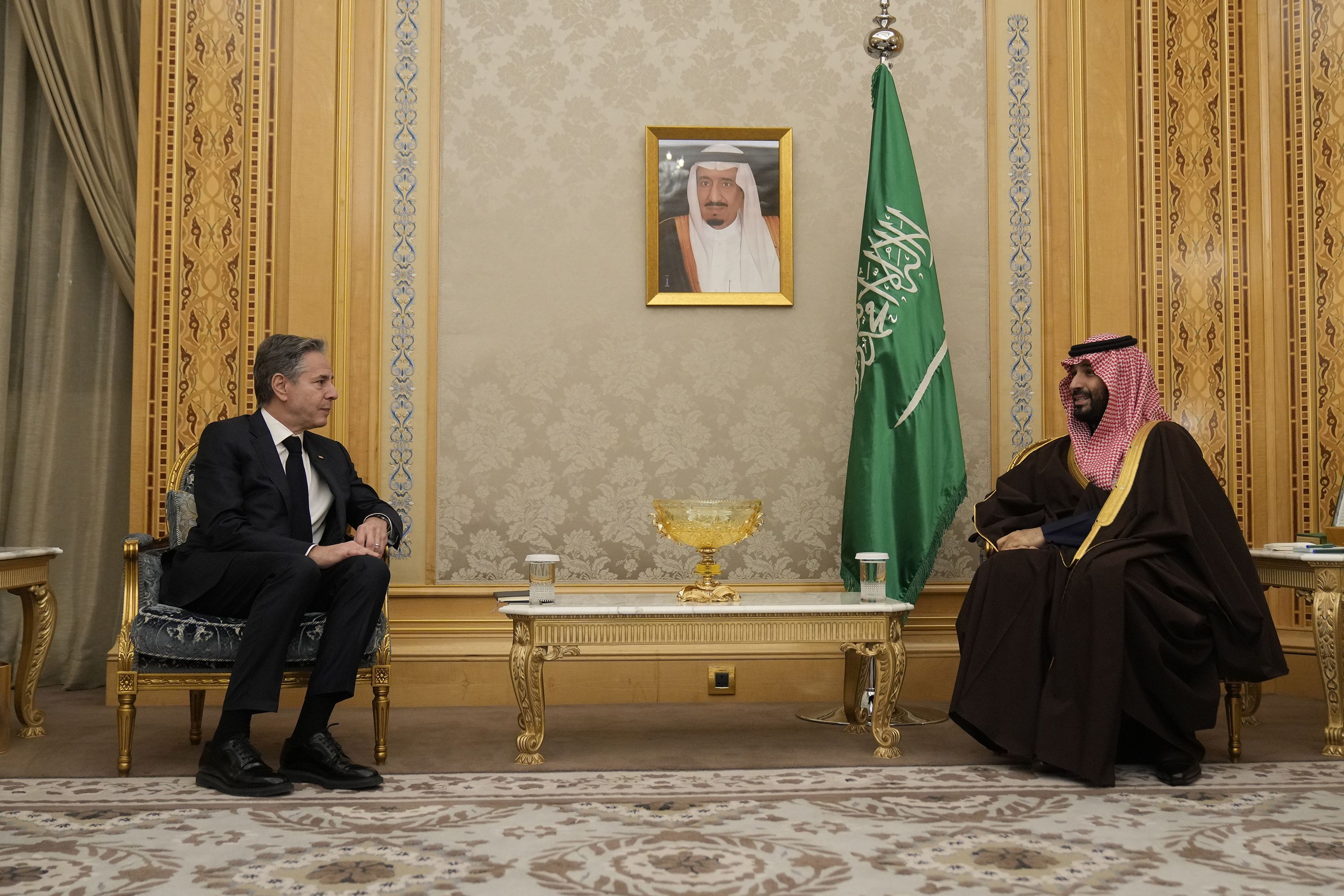 US Secretary of State Antony Blinken meets with Saudi Arabia's Crown Prince Mohammed bin Salman in Riyadh, Saudi Arabia, on February 5.