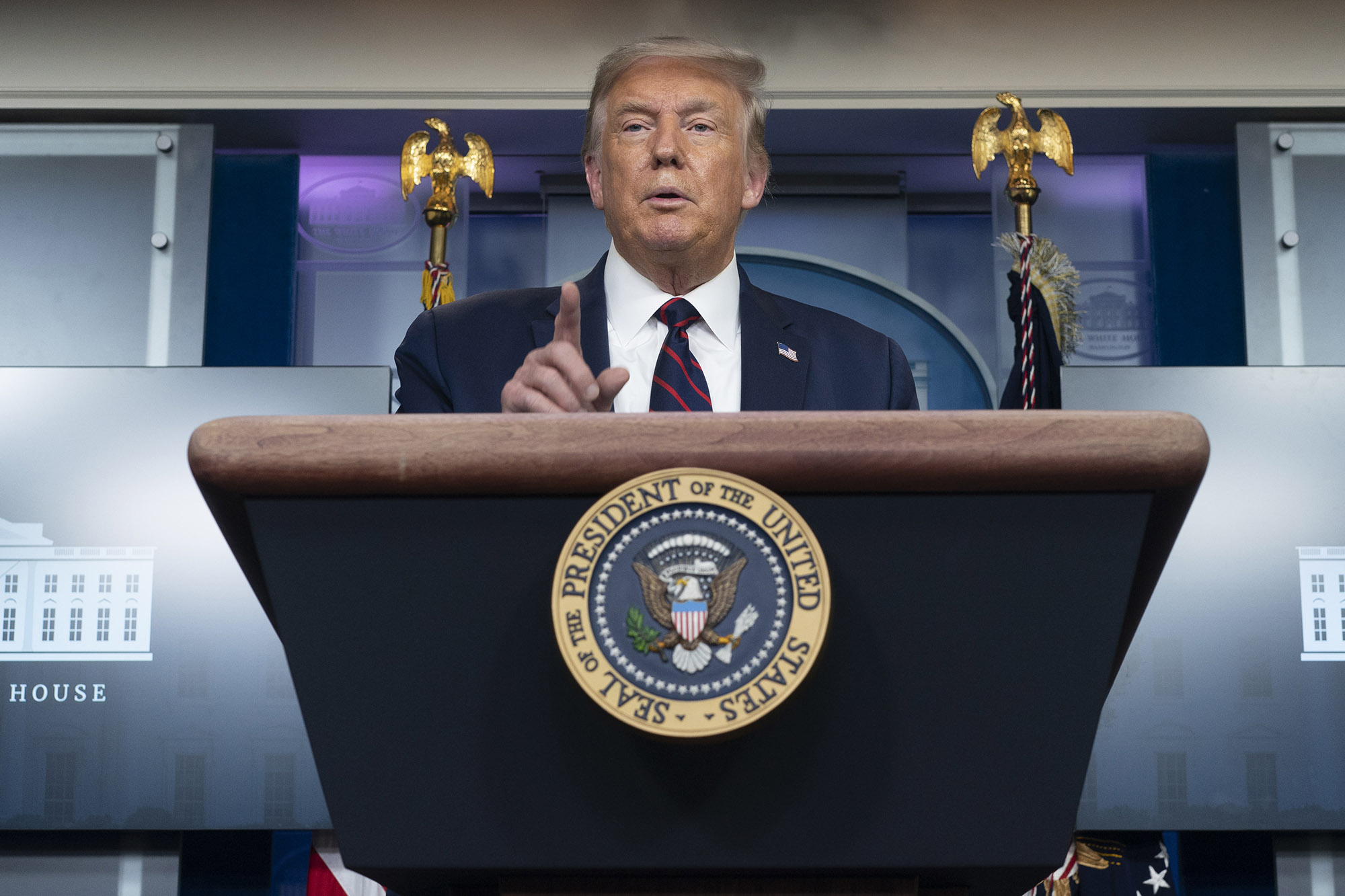 US President Donald Trump speaks during a news conference at the White House in Washington DC, on Tuesday, August 4. 