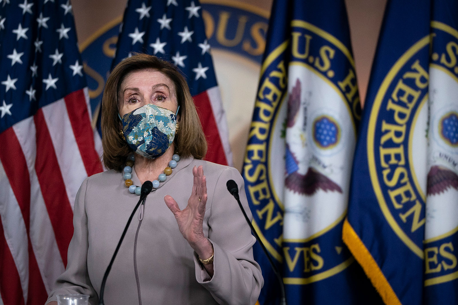 House Speaker Nancy Pelosi speaks during her weekly news conference on December 10 in Washington, DC. 